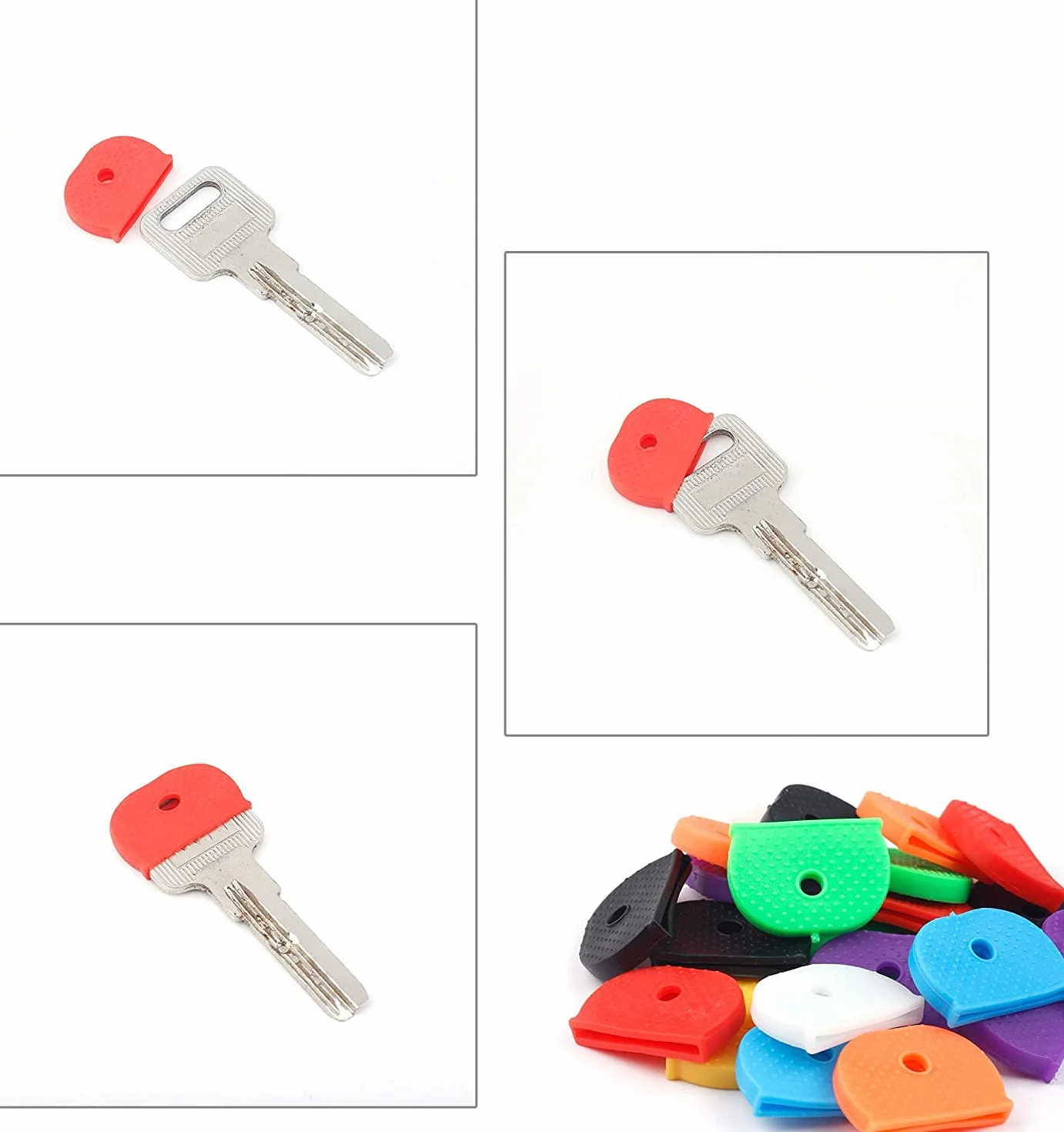 Copritasti per chiavi, 24 pezzi Coprichiavi semicircolari in gomma universali Copritasti flessibili in 8 colori per chiavi di casa.