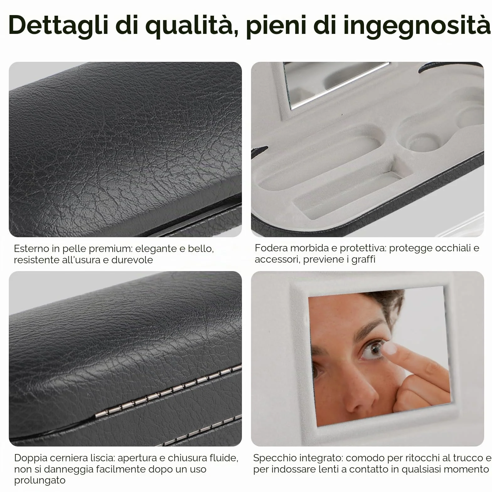 Windfromort 2 in 1 Porta Lenti a Contatto con Specchio Custodia Occhiali Rigida Compatta Nero