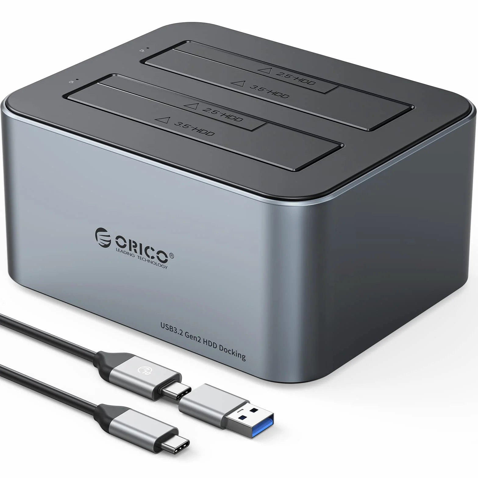 ORICO Docking Station 2 Aloggiamenti SATA 2.5/3.5 pollici USB 3.2 Gen 2 SSD/HDD 12V 3A 2TB