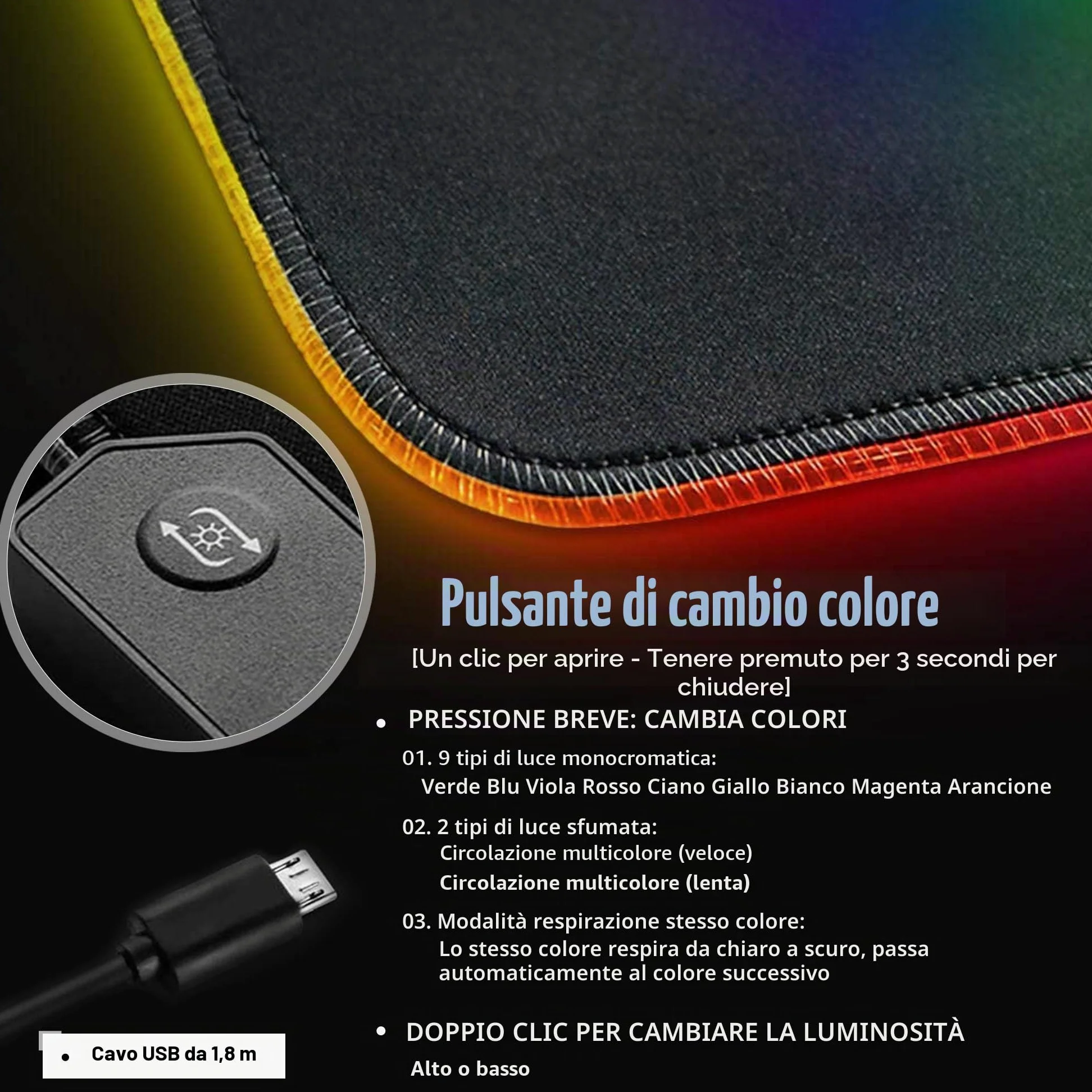RGB Tappetino per Mouse Gaming XXL 900 x 400 mm Grande Mouse Pad 12 LED Effetti Luce Superficie Liscio Antiscivolo Computer PC e Laptop Tappetino per Mouse Lupo
