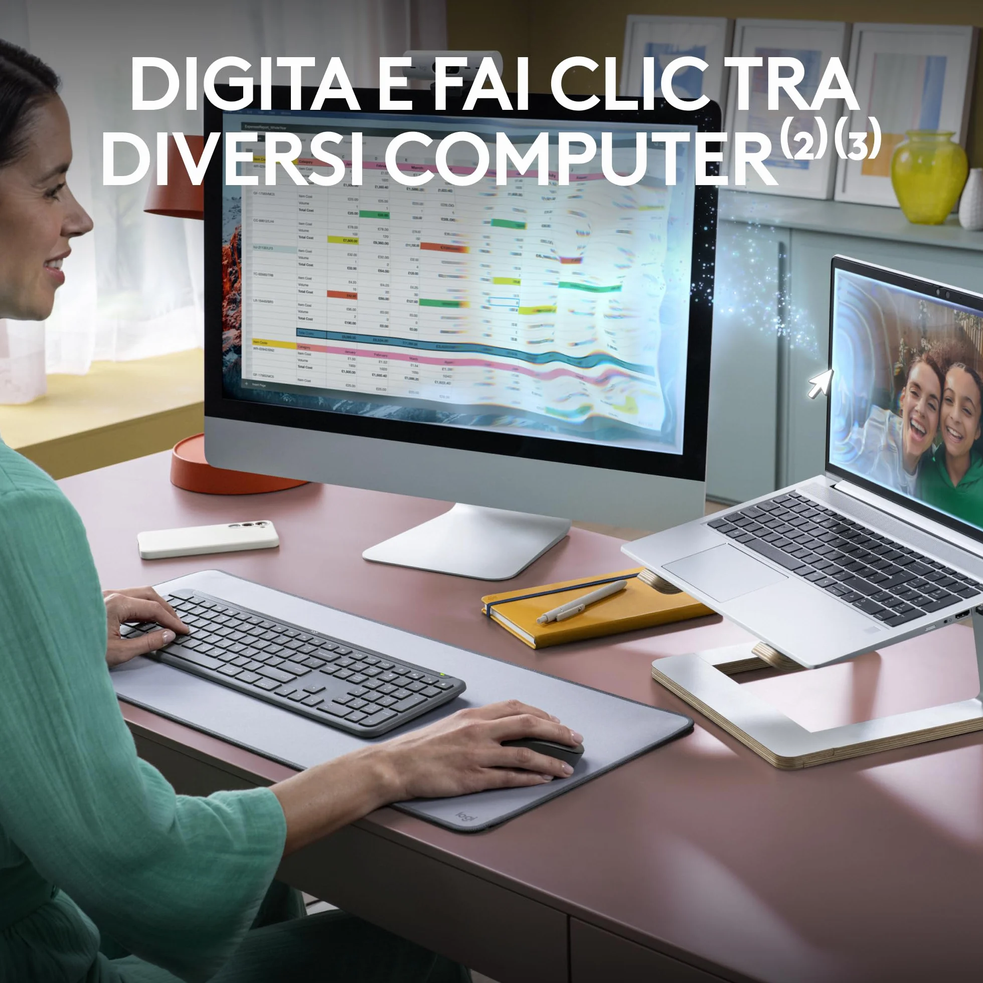 Logitech MK950 Signature Slim wireless tastiera e mouse Kit con di digitazione silenziosi, switch tra tre dispositivi, Bluetooth, più sistemi operativi, Windows, Mac, Layout Italiano QWERTY, Grafite