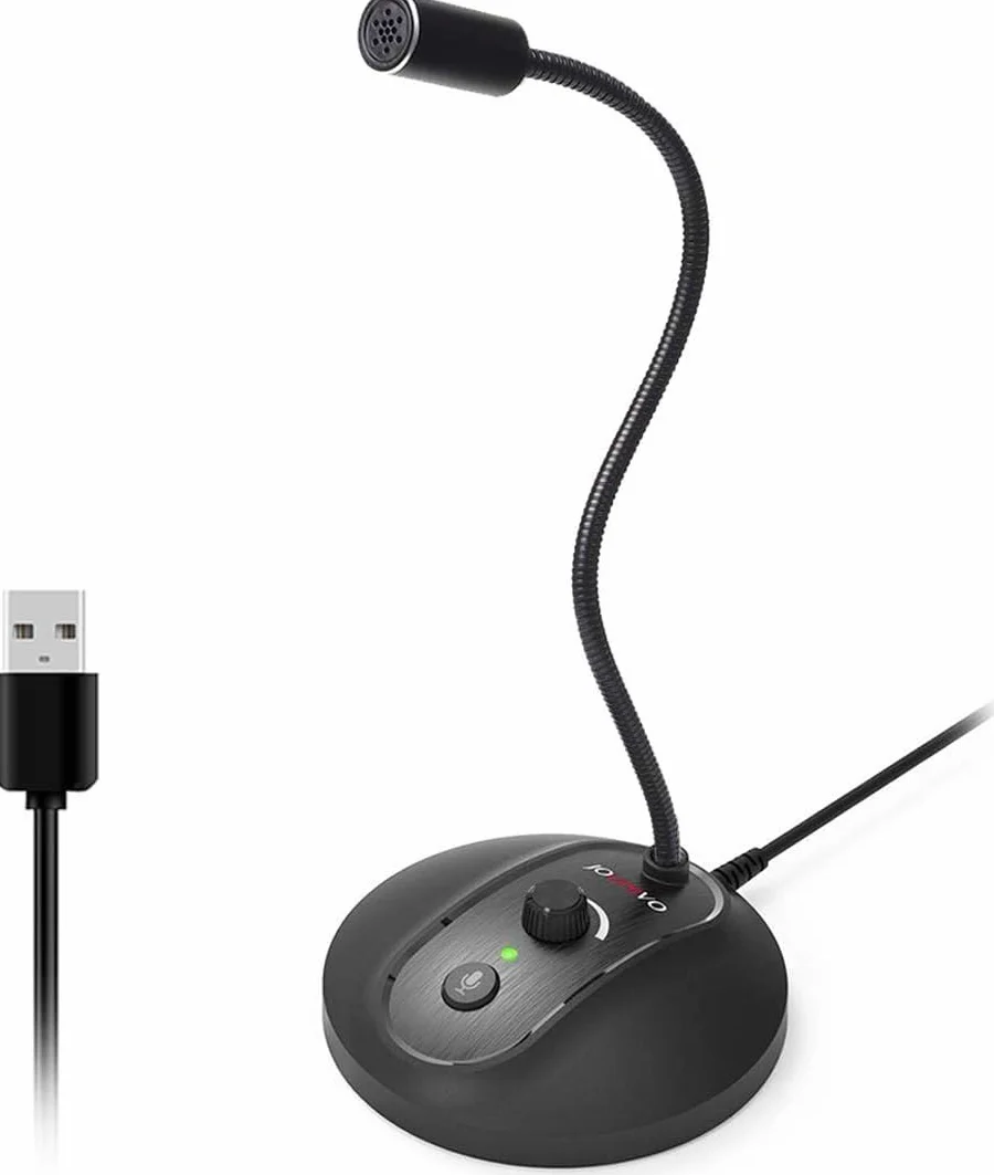 JOUNIVO Microfono USB per computer con pulsante mute, condensatore plug&play, desktop, PC, laptop, Mac, microfono PS4, design a collo di cigno a 360°, registrazione, dettatura, YouTube, giochi,