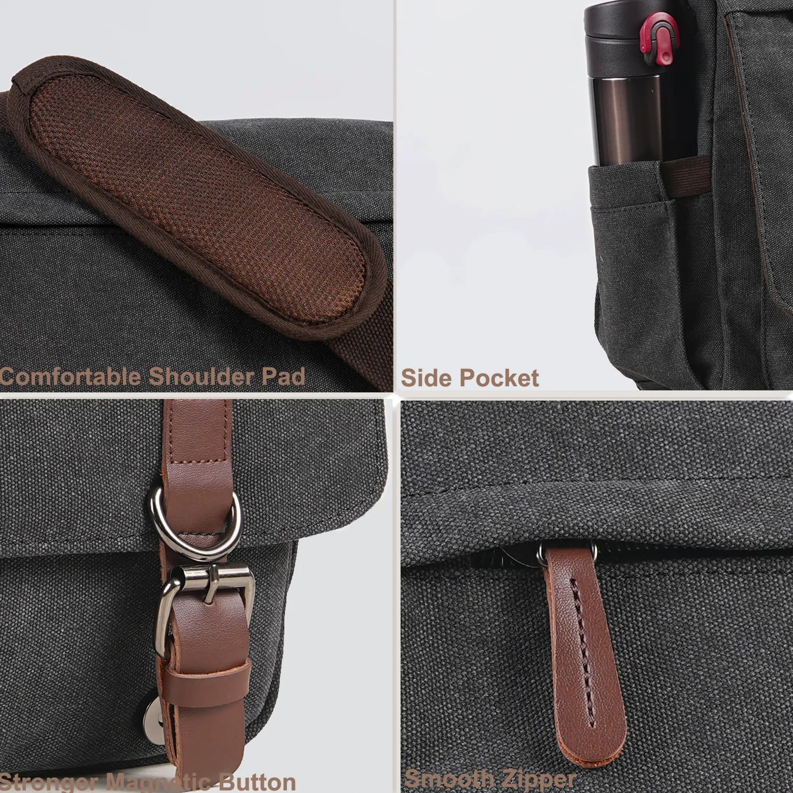 Canvas Messenger Bag for Men Women,Travel Satchel Shoulder bag 15.6 Inch Laptop Bag briefcase Business