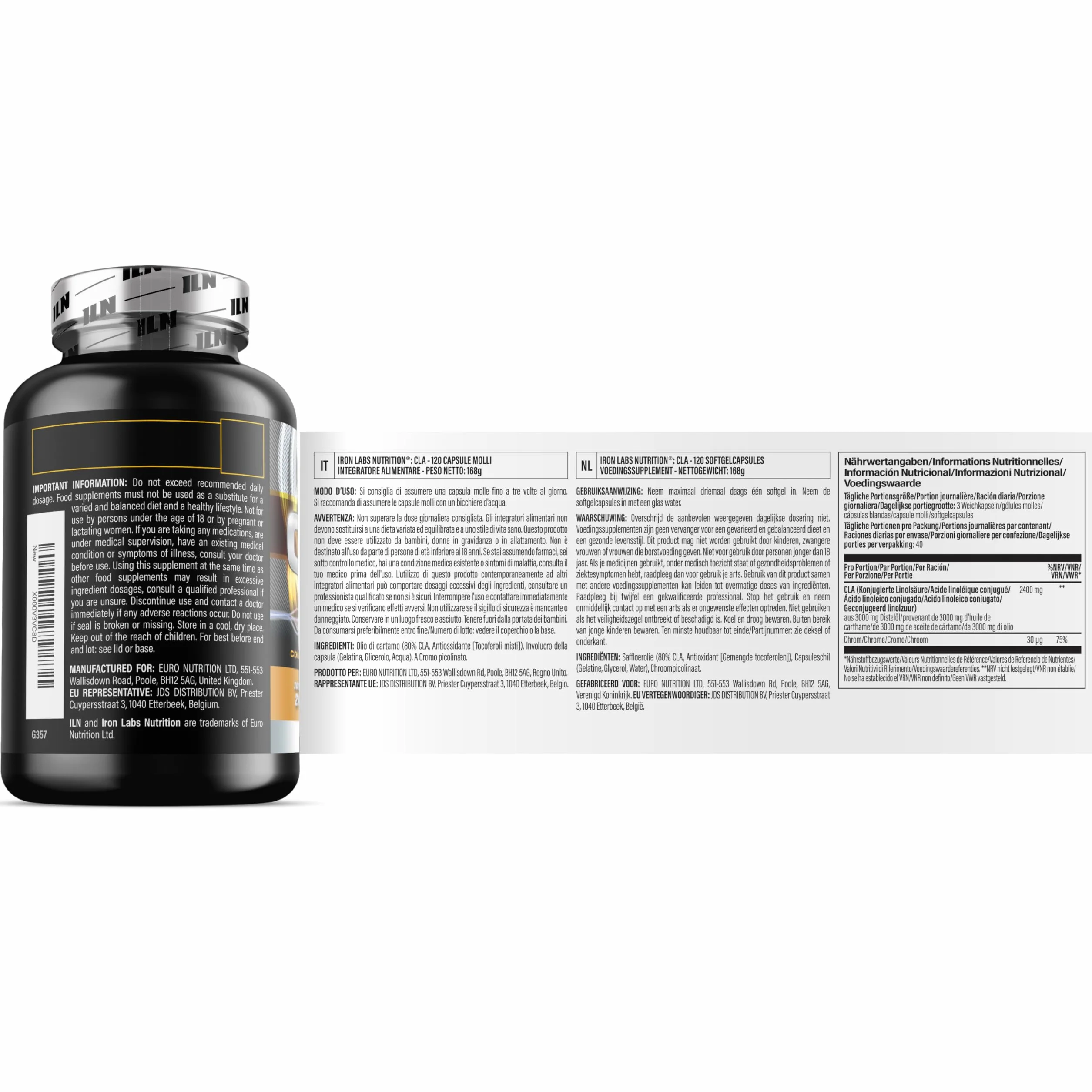 CLA 2400 mg con acido linoleico coniugato 3000 mg 80% isomeri cromo 120 softgel