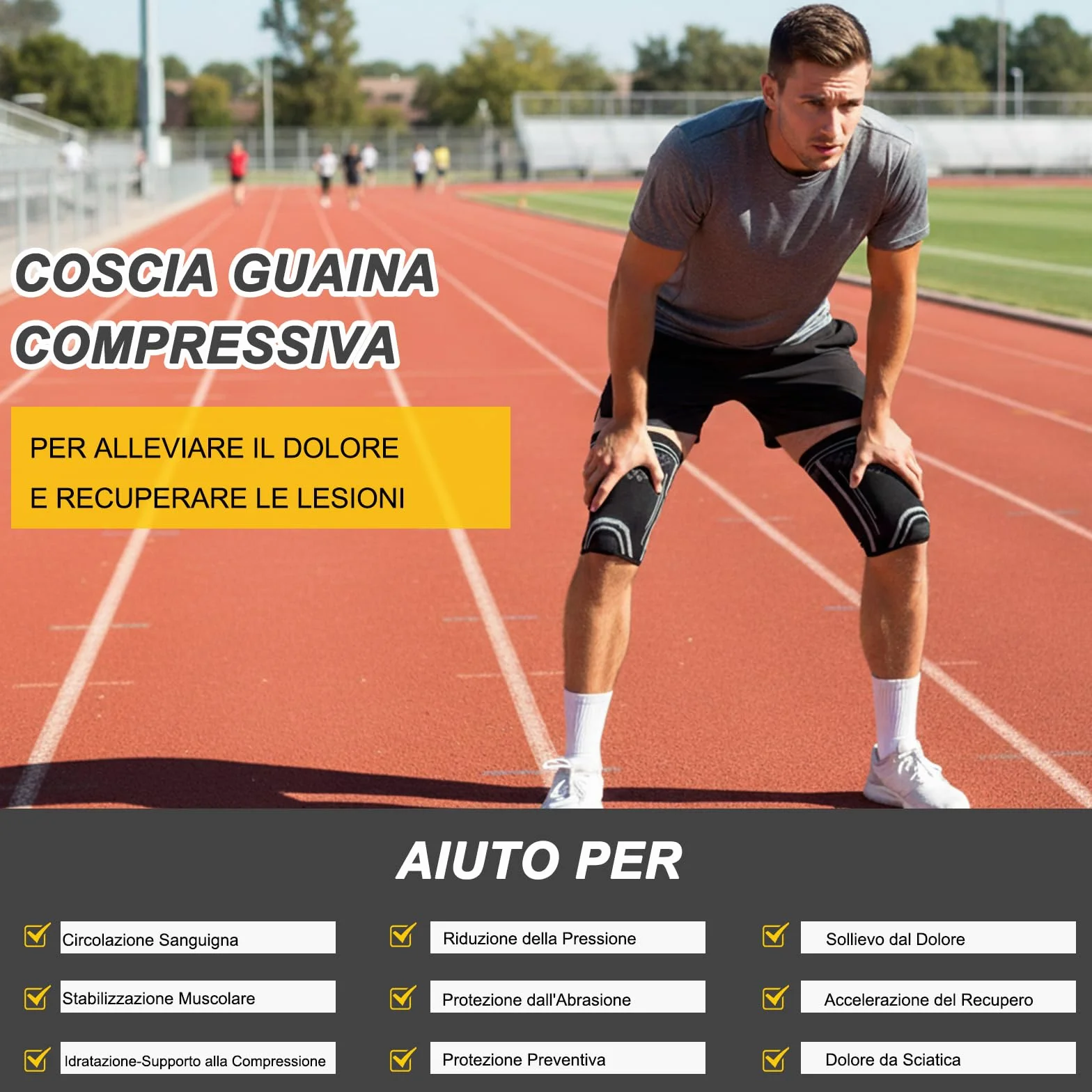 NuCamper Fascia Elastica Coscia Compressione, Supporto Cosciera Sportiva per Uomo e Donne, Tutore Quadricipite Bicipite Femorale Antiscivolo