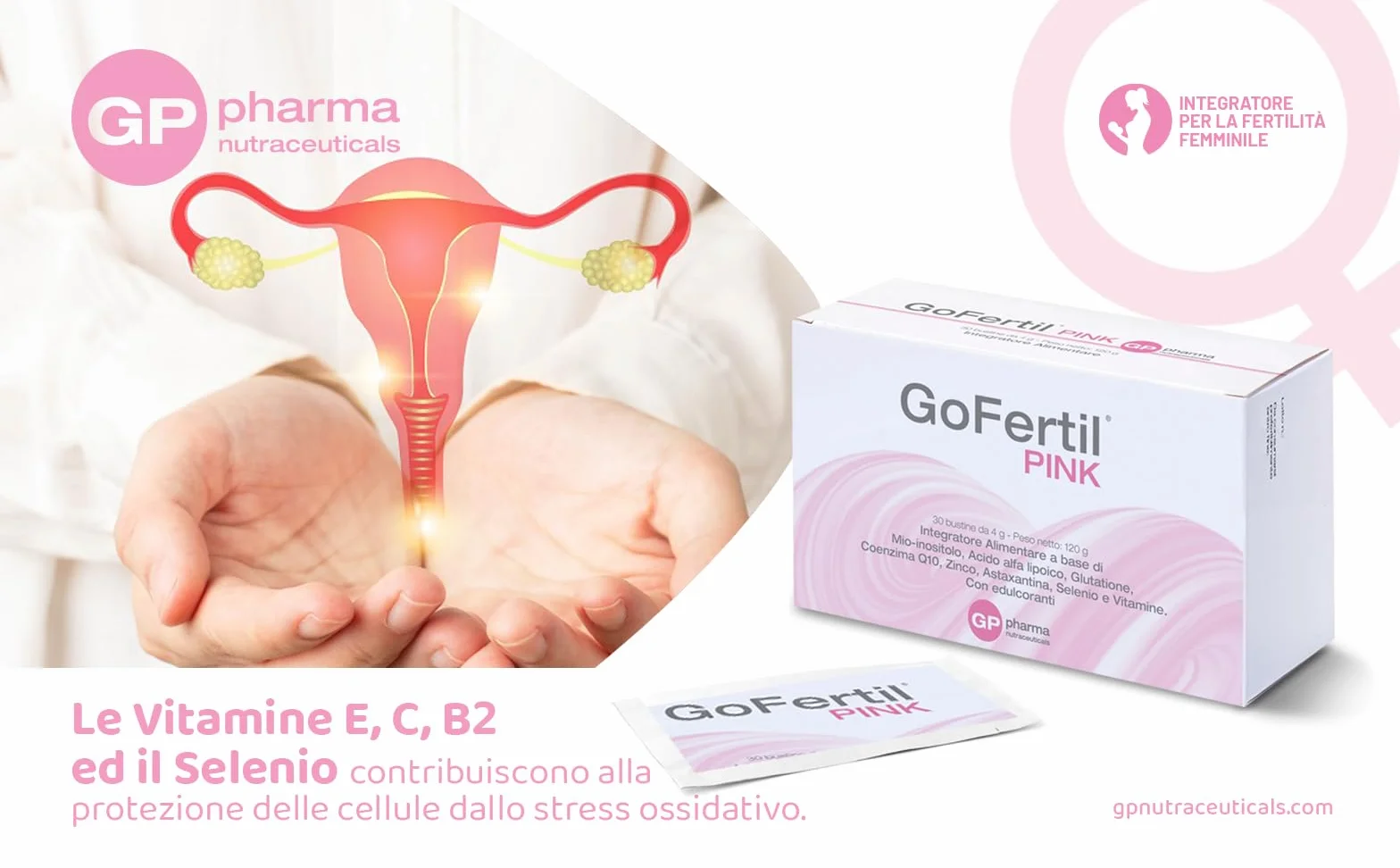 GoFertil Pink GP Nutraceuticals Myo Inositolo e Acido Folico per la Fertilità Femminile