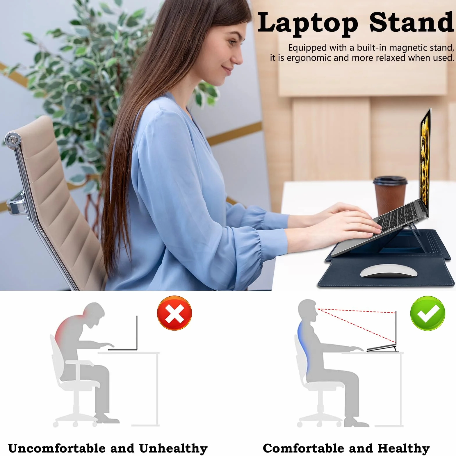 HaruYo 15-16 Pollici Custodia per Computer Portatile con Supporto Funzione Laptop, PU Pelle Portatile Sleeve per MacBook Air/MacBook Pro/Surface Dell Lenovo HP ASUS Acer (15-16 Pollici | Blu)