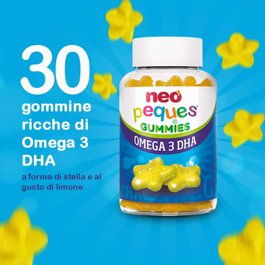 Neo Peques Omega 3 DHA Orsetti Gommose Vitaminici Bambini 3 Anni 30 Compresse Colina Vitamine B Sapore Limone