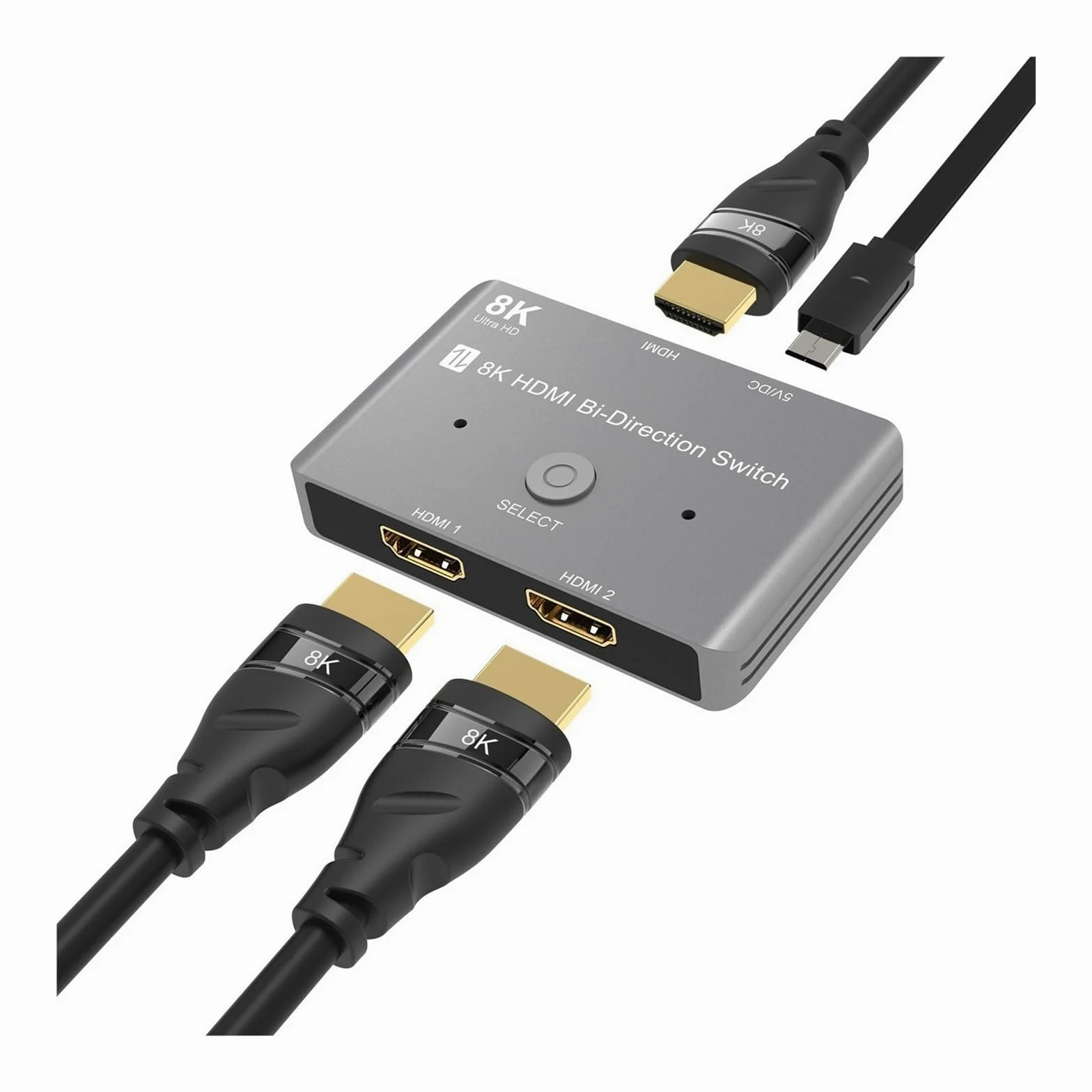 Interruttore video, Switch bidirezionale 8K HD 2.1 compatibile con HDMI 8K@60Hz 4K@120Hz 1in Out 2in Splitter ad alta velocità 48Gbps per uffici domestici, data center(Grey)