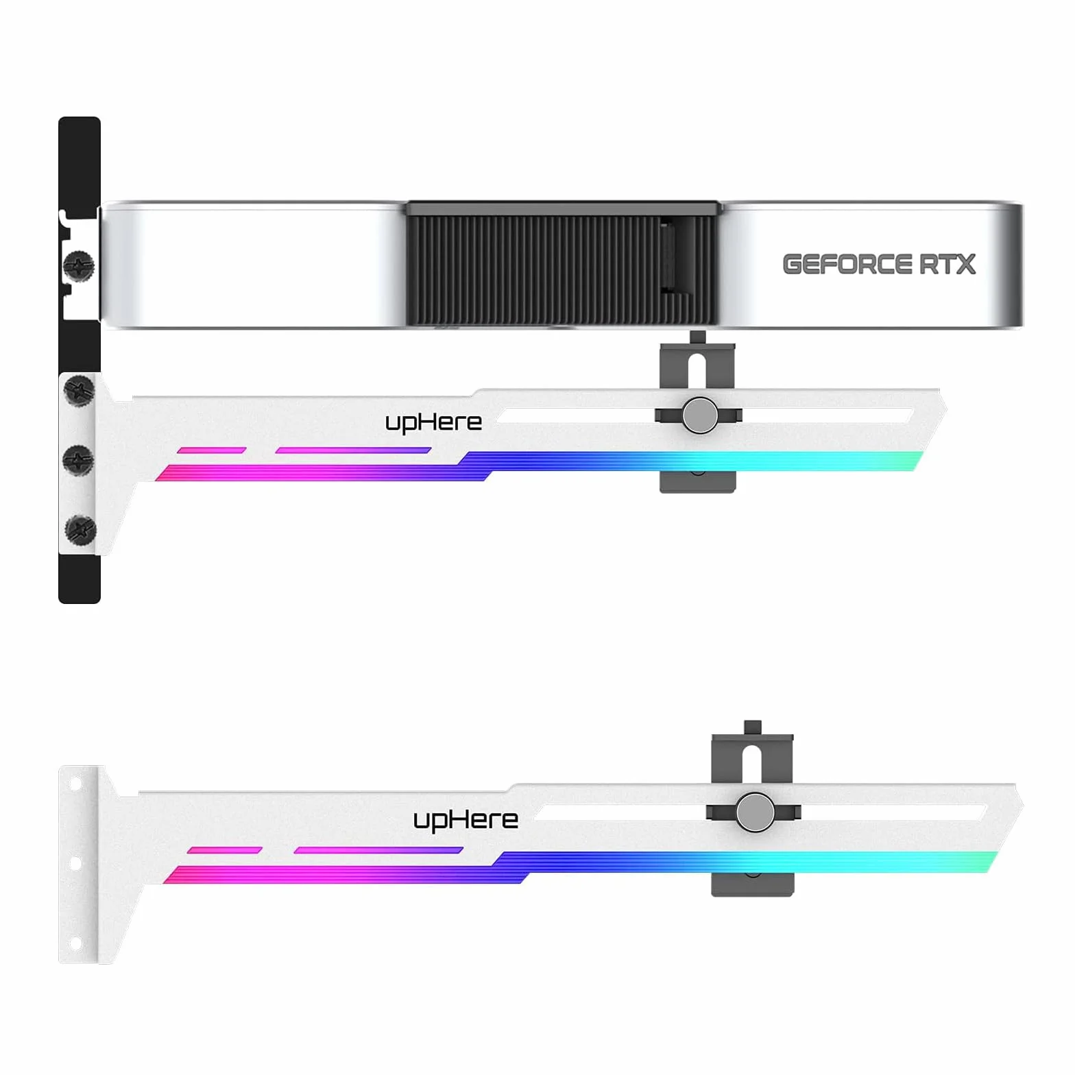 upHere gaming Supporto Scheda Video e Grafica con LED ARGB, Supporto a Sfera e Custodia Frame per Schede Singole o Doppie, G276WTARGB