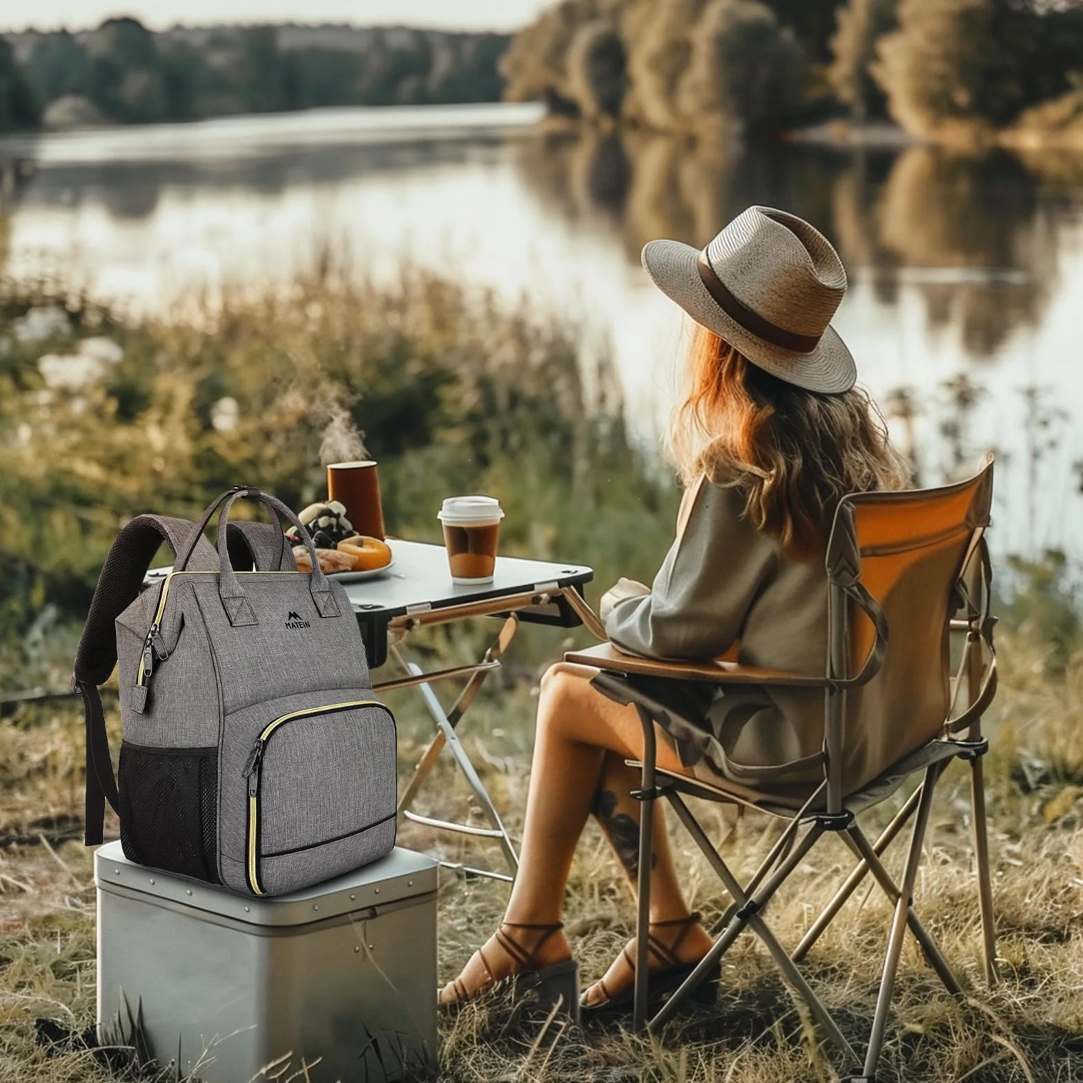 MATEIN Zaino Lavoro Donna con Porta Pranzo, Zaino Porta PC Donna 15,6 Pollici Antifurto e Impermeabile, con Scomparto Termico per Ufficio, Università, Trekking e Picnic, Grigio