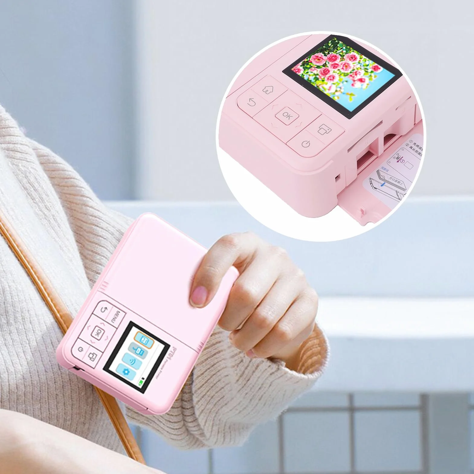 Jectse Stampante Fotografica Wireless Tecnologia a Getto D'inchiostro 600 DPI Mini Stampante a Colori Portatile Bluetooth WiFi 2x3 con Schermo da 2,0 Pollici e App di Modifica per