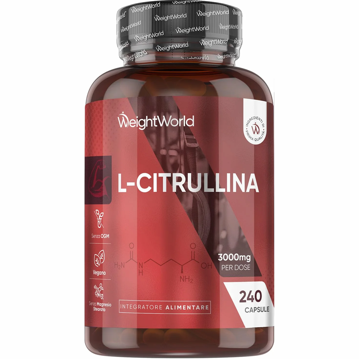 L-Citrullina Vegana 240 Capsule 3000mg Integratore Pre Workout Post Workout
