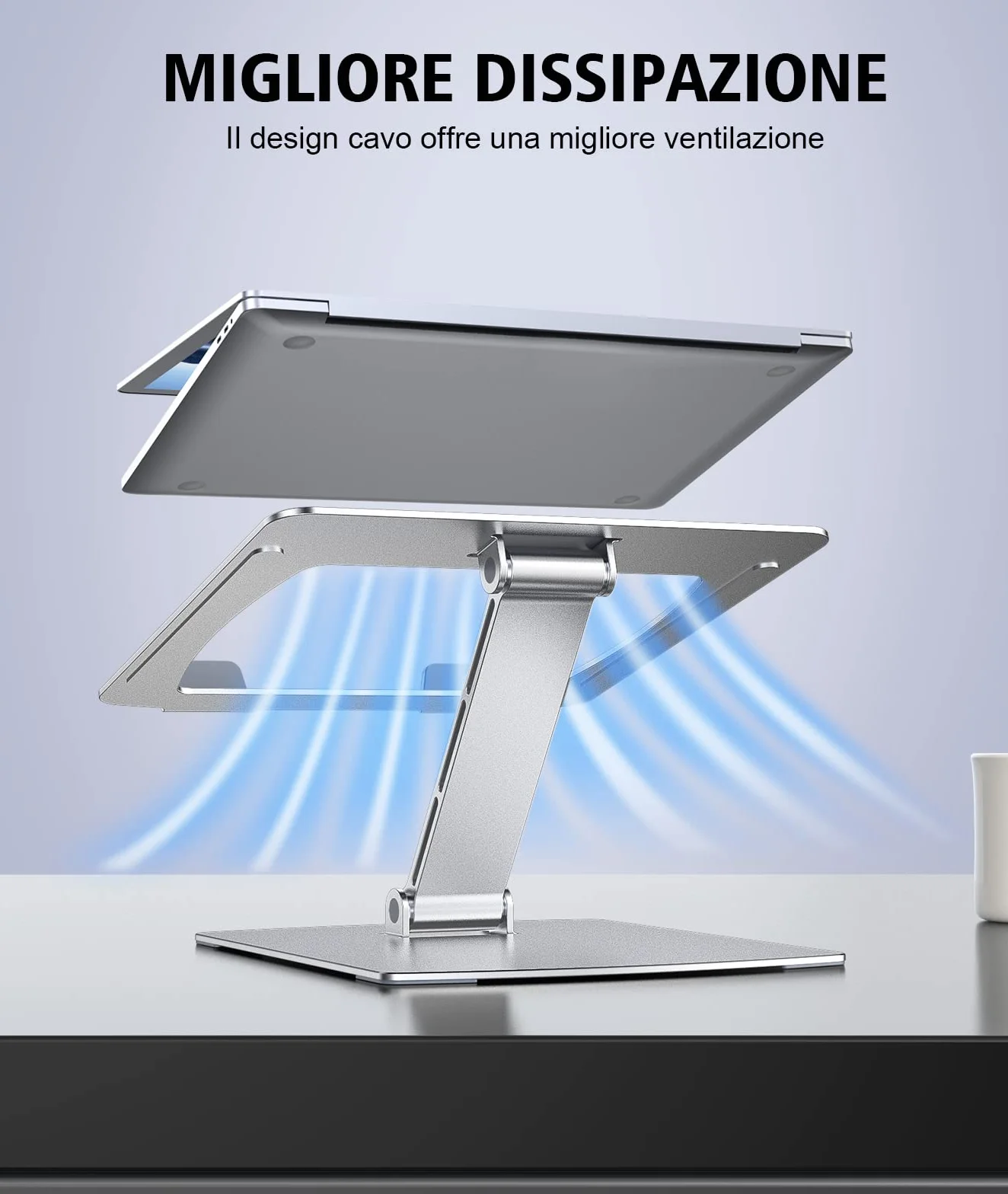 Glangeh Supporto PC Portatile, Porta PC Pieghevole, Ergonomico Laptop Stand con 8 Livelli Regolabile Altezza, Alluminio Ventilato Porta Computer Compatibile con MacBook Air Pro, 10-16''