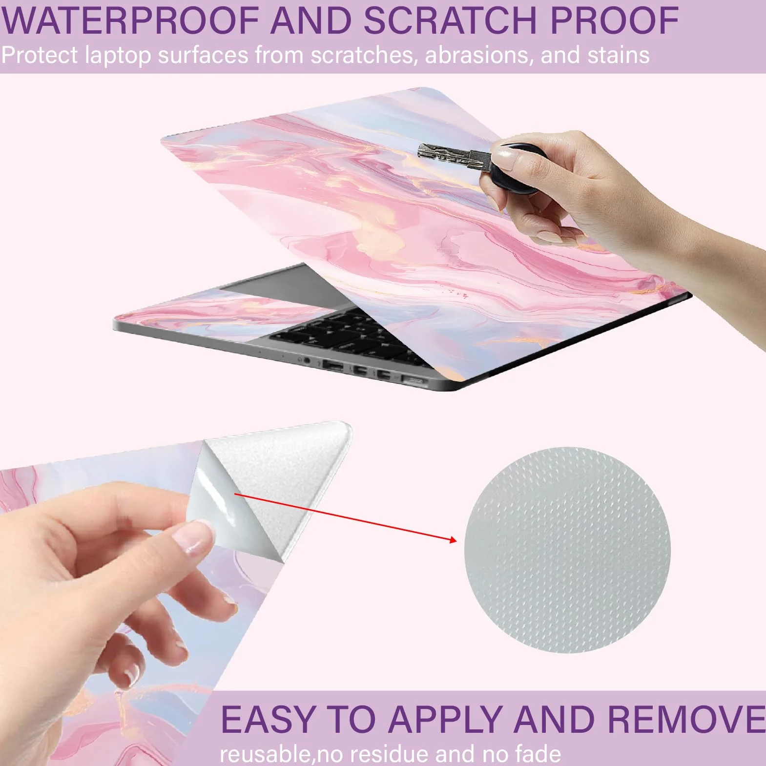 CREATCABIN Adesivo Laptop In Marmo Rosa Adesivo Netbook AdesivoNotebook Decalcomania Artistica 12" 13" 13.3" 14" 15" 15.4" 38x27cm ProtezioneLaptop Impermeabile Antigraffio Rimovibile FacileApplicare