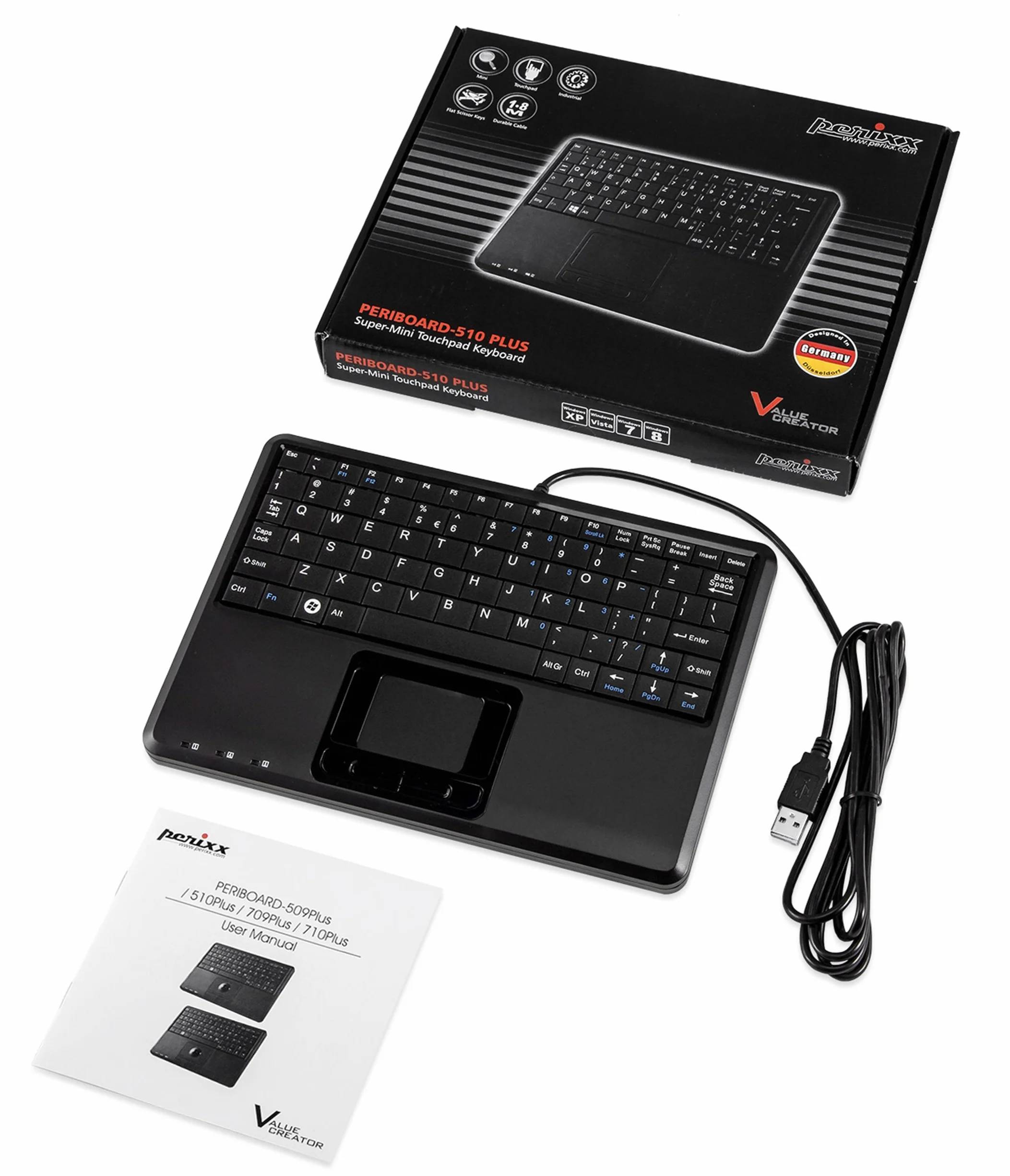 Perixx PERIBOARD-510H Plus Mini Tastiera USB con Touchpad e 2 Porte USB, Tasti silenziosi, Layout Italiano