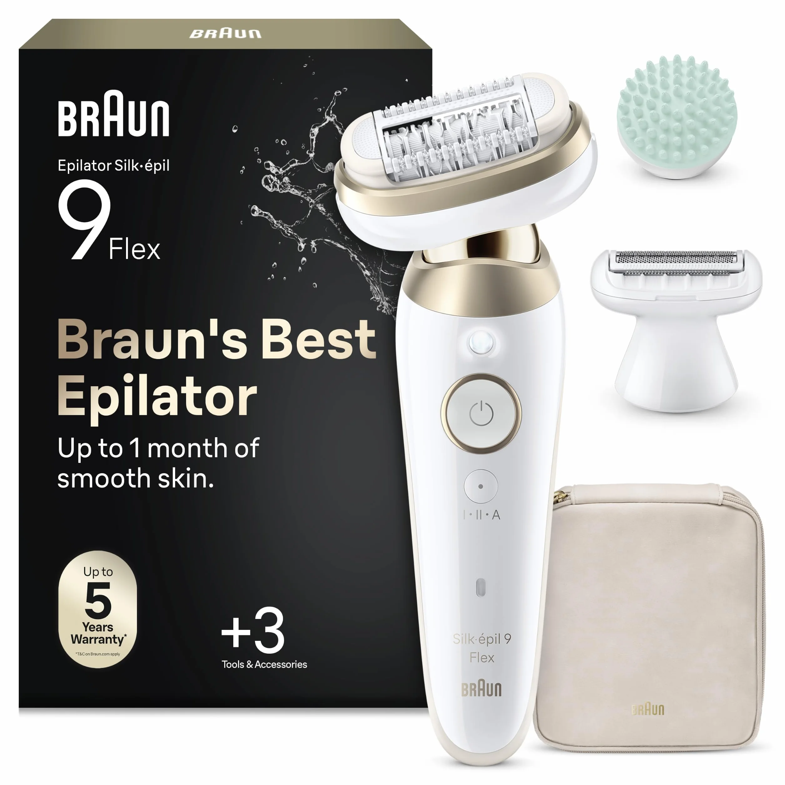 Braun Silk-épil 9 Flex Depilatore Donna Epilatore Elettrico 360° Wet & Dry 9-071 3D Bianco/Oro