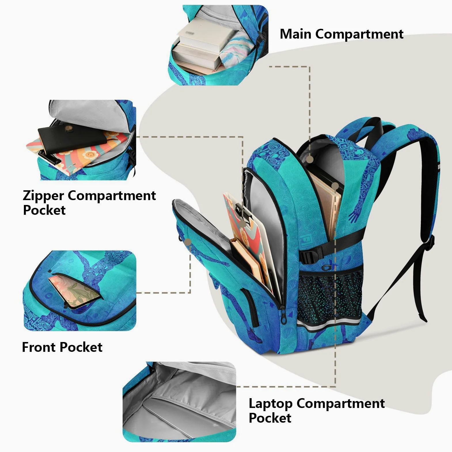 Zaino da viaggio per computer portatile, da basket, per ragazzi e uomini, colore blu, 44,5 cm