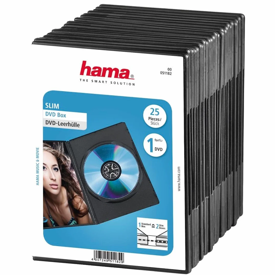 Hama DVD Slim Box 25, scatole di dischi ottici, Nero, confezione da 25