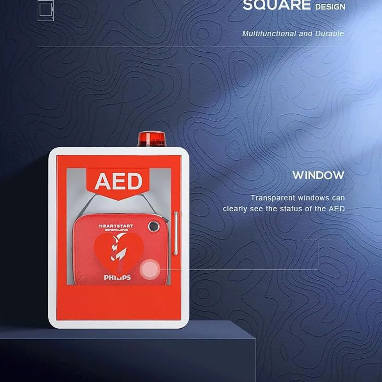 Cassetta DAE Armadietto Stoccaggio Defibrillatore Scatola Allarme Parete Illuminazione Allarme