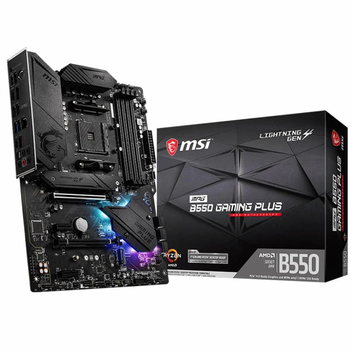 MSI MPG B550 Gaming Plus Scheda Madre ATX - Processori AMD Ryzen di 3a Generazione, AM4, DDR4 Boost (4400MHz/OC), 1x PCIe 4.0/3.0 x16, 1x PCIe 3.0 x16, 1x M.2 Gen4 x4, 1x M.2 Gen 3x4