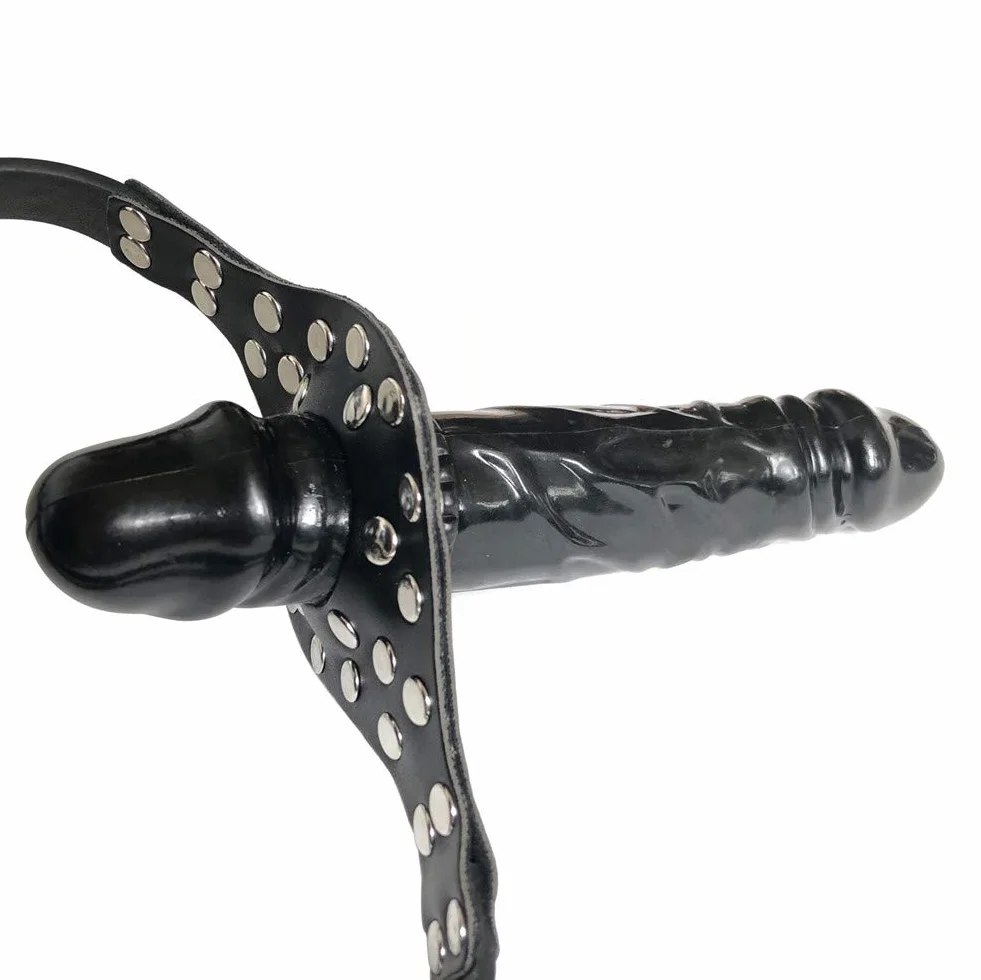 Bavaglio del pene in pelle con dildo in silicone BDSM Bondage Gag 18 cm