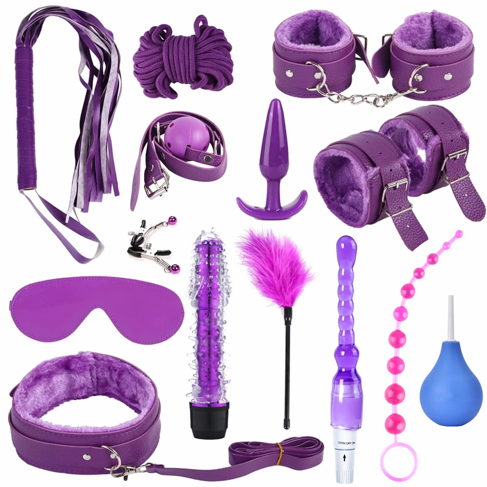 Qoosea 15 Pezzi Bondage Kit SM Set Erotico Giocattoli Sessuali BDSM Manette per Principianti e Esperti Viola