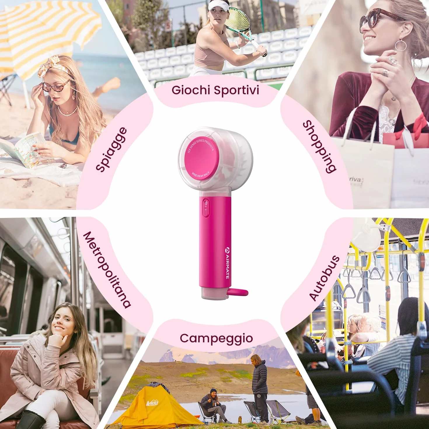 AIRMATE Ventilatore Portatile, Mini Ventilatore USB Ricaricabile, Mini Ventilatore Turbo con Potenza di Ventilazione Ultra Potente a 13000 giri, Ventolino Portatile per Viaggi, All'aperto - Rosa