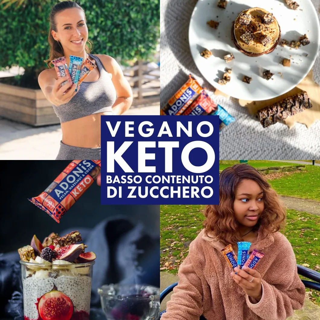 Adonis Keto Barrette Miste 16 Pezzi Vegano Naturale Senza Glutine Zuccheri Olio di Palma Lattosio Snack Dieta Chetogenica