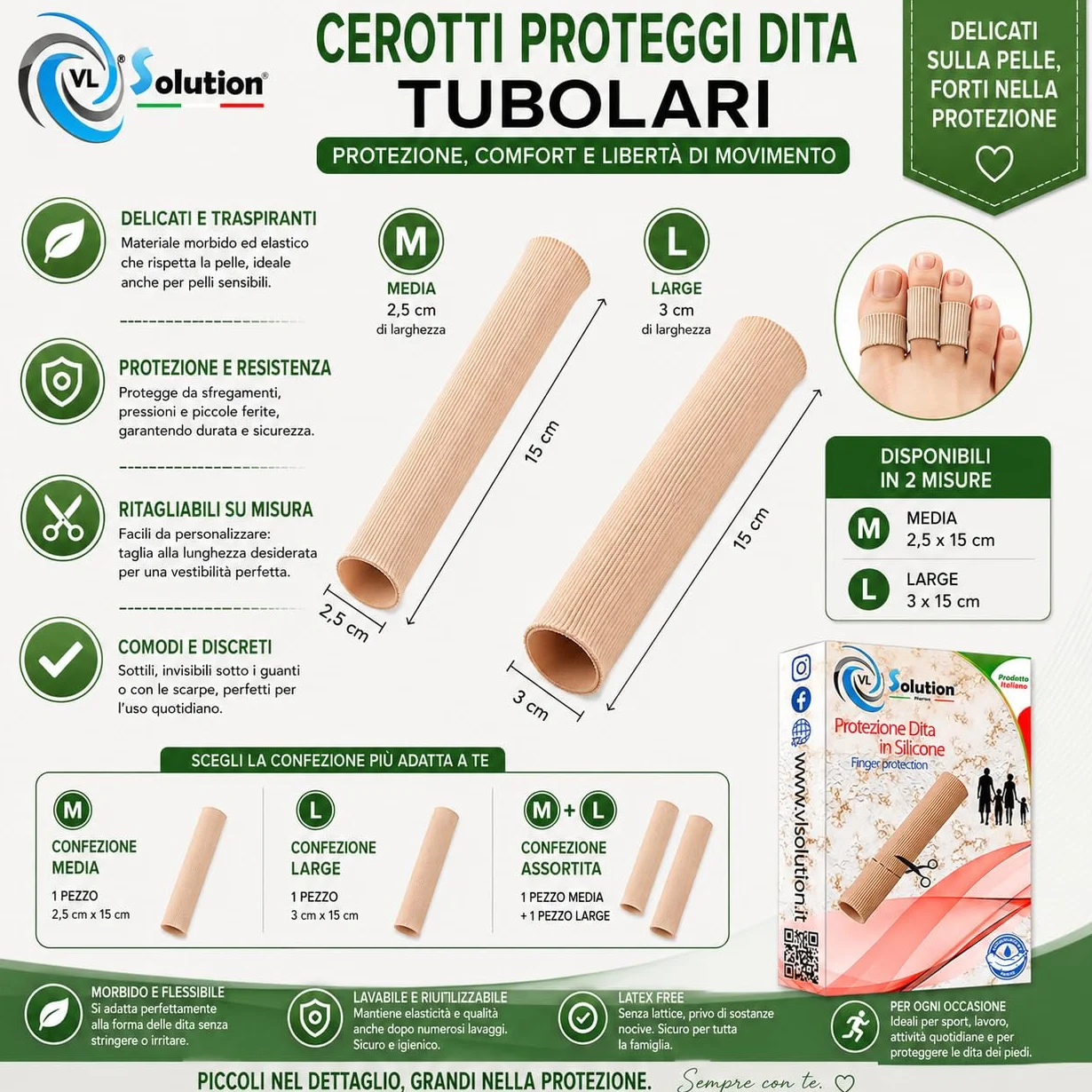 Protezione per dita mani e piedi in gel ritagliabile 2x15 cm
