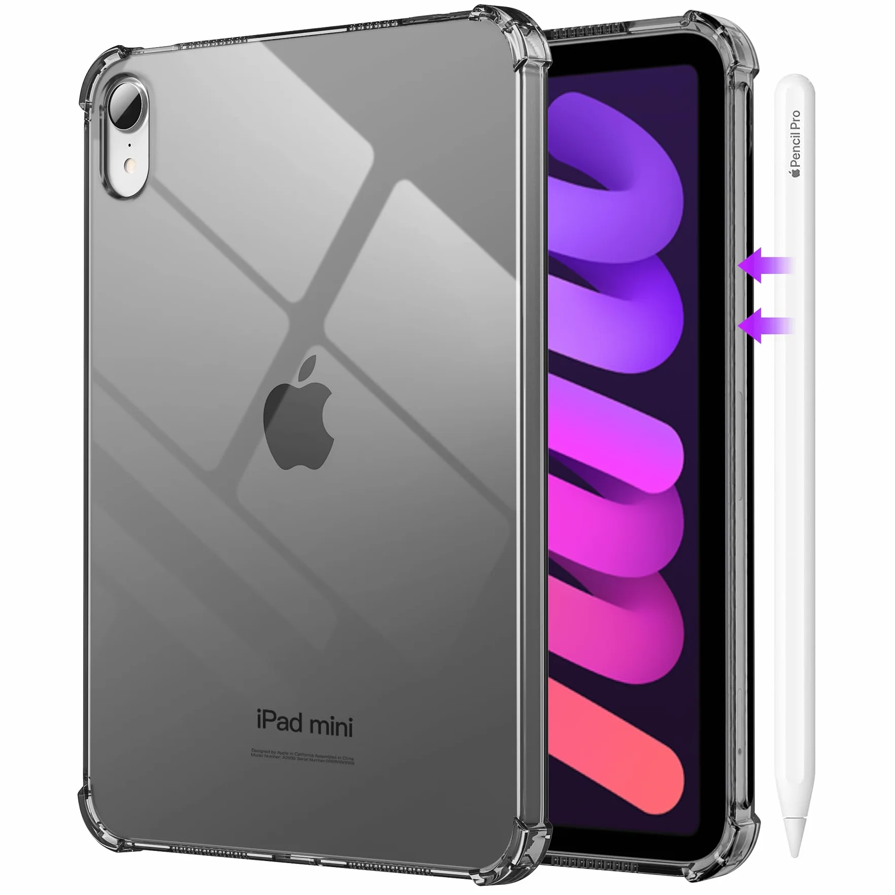 MoKo Custodia per iPad Mini (A17 PRO), iPad Mini 7a/6a Gen. 8,3 Pollici (2024/2021) Cover Sottile e Leggera in TPU Morbido Custodia Protettiva Morbido TPU Trasparente Antiurto Tablet Cover, Nero
