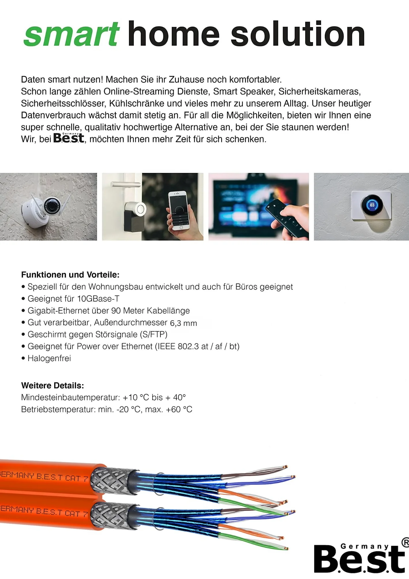 Germany B.e.s.t Cavo di rete duplex Best Gigabit CAT 7, 250 m, in rame, LAN 1000 MHz S/FTP Kat 7