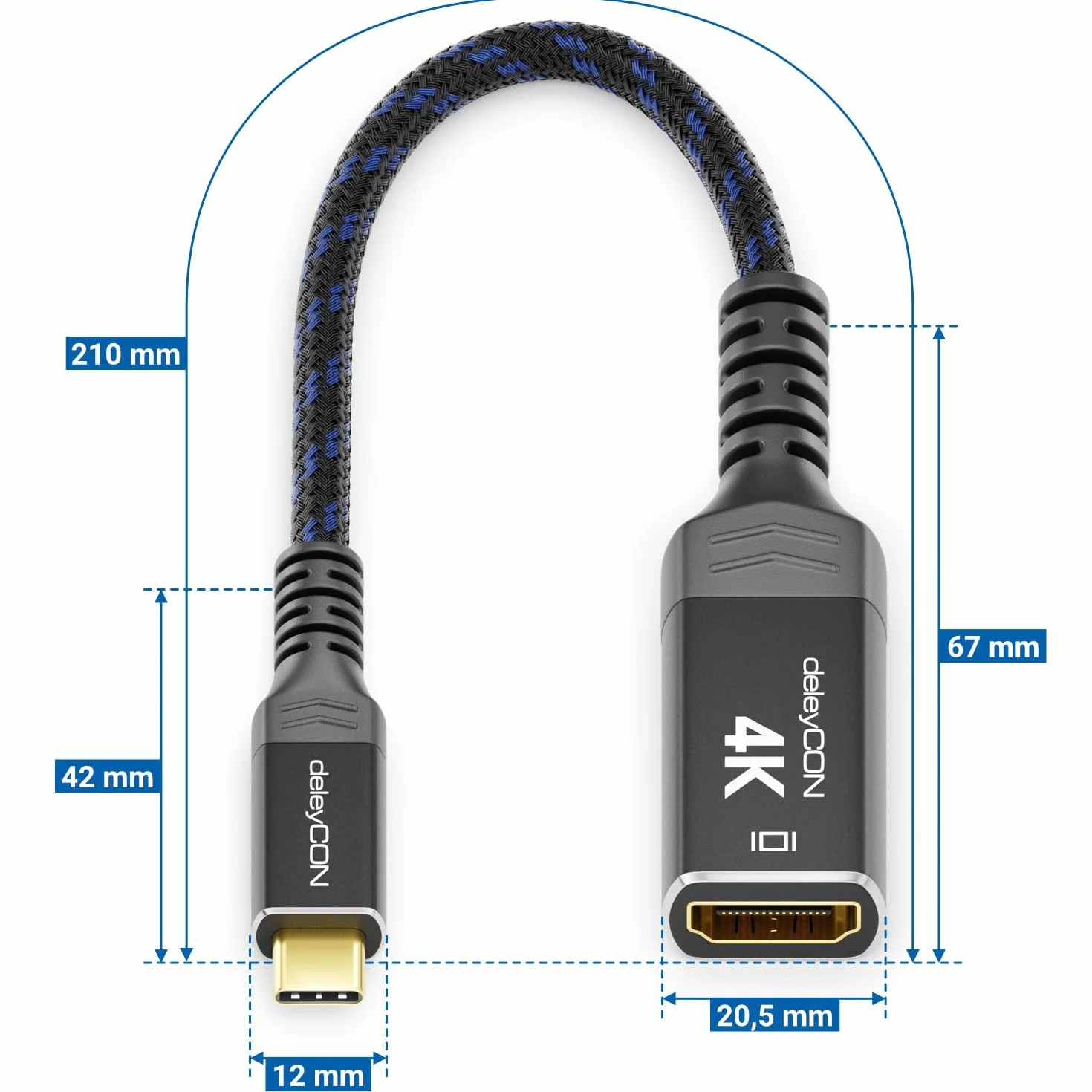 deleyCON Adattatore USB-C a HDMI 4K Alluminio (4K@60Hz Monitor/TV/Proiettore) Thunderbolt 3/4, iPhone 17 16 15 Pro Max Air, MacBook, iPad Pro/Air, Galaxy S25 S24 S23, Notebook, Tablet