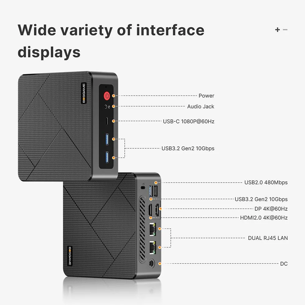 BOSGAME E4 Mini PC Windows 11 Pro AMD Ryzen 5 3550H 16GB DDR4 512GB SSD 4K Triple Display HDMI Type-C DP Dual LAN Wi-Fi 5 BT 5.0 Computer Desktop