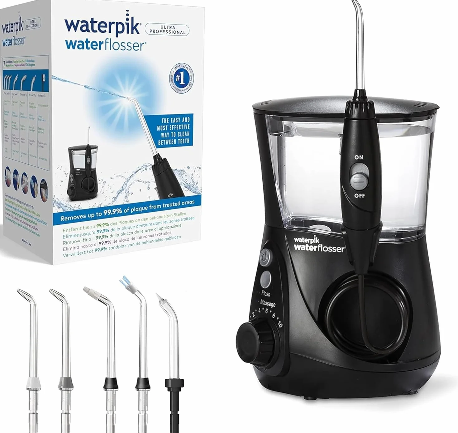 Waterpik Idropulsore Dentale Ultra Professional WP-662EU, 6 Testine, 10 Impostazioni, Nero