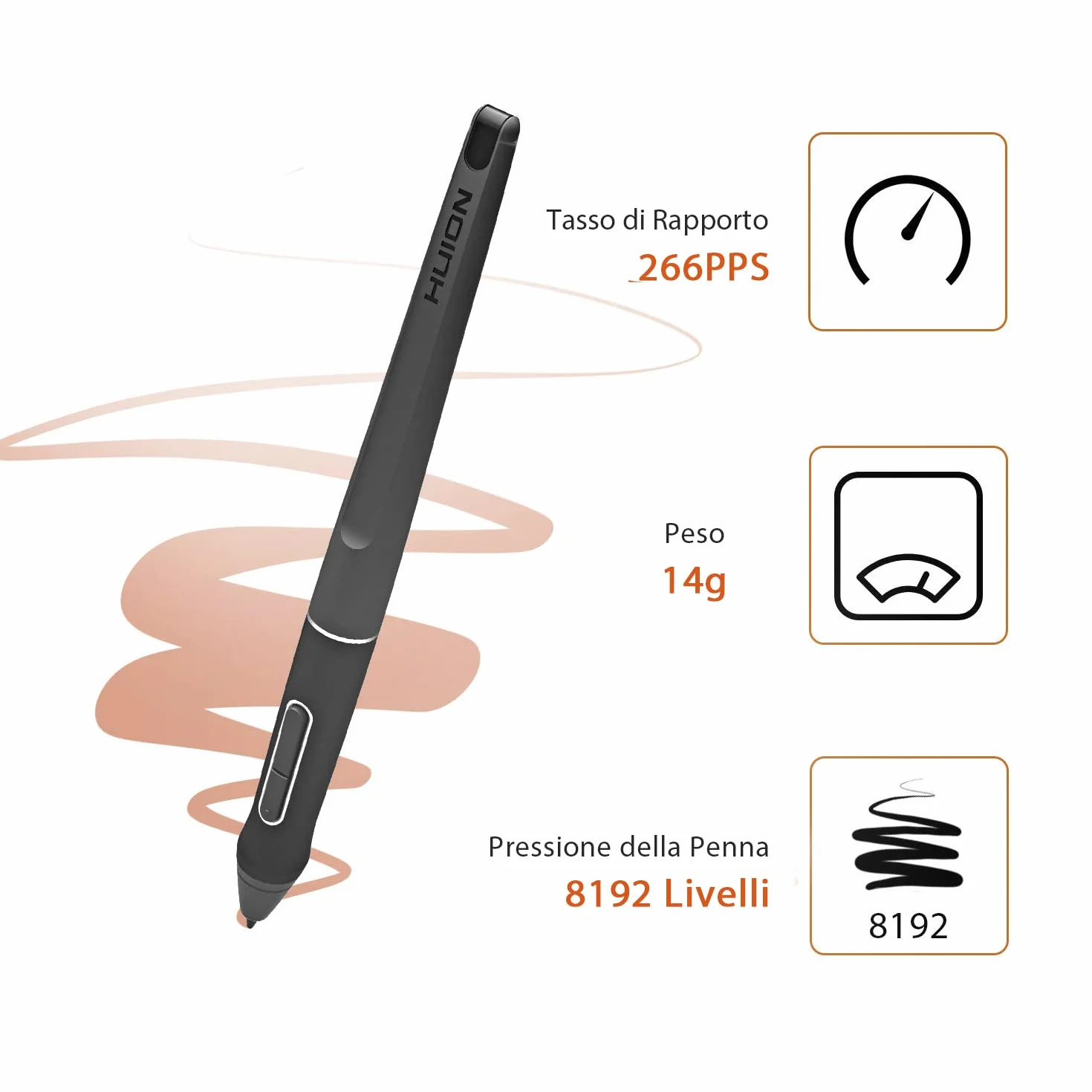 HUION Penna Senza Batteria PW507 Combina 8192 Valori per la Pressione Della Penna con il più Alto Tasso di Misurazione di 266PPS Compatibile con Kamvas Pro 12,Pro 13,Pro 16,Kamvas 20,GT-191 V2 (700K)