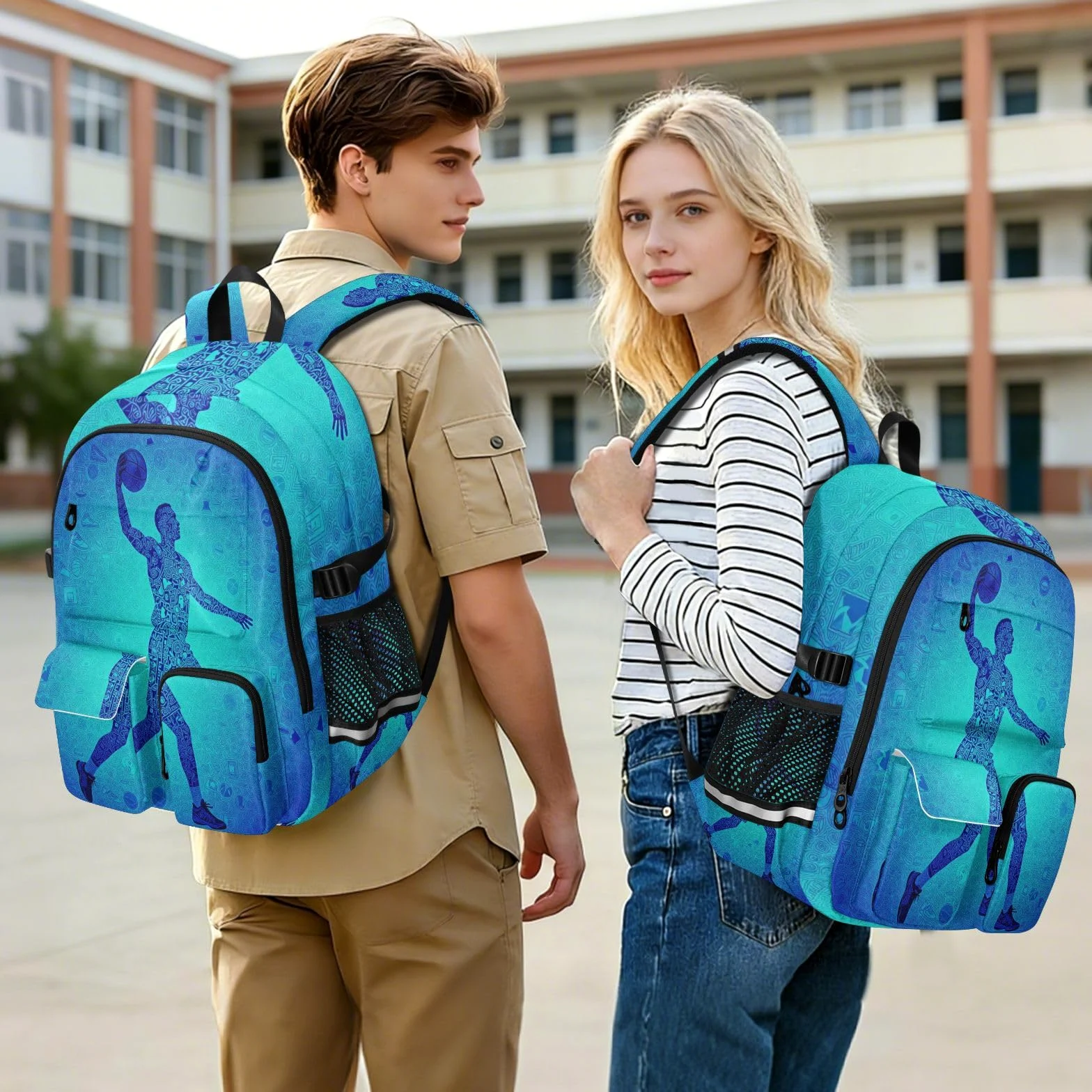 Zaino da viaggio per computer portatile, da basket, per ragazzi e uomini, colore blu, 44,5 cm