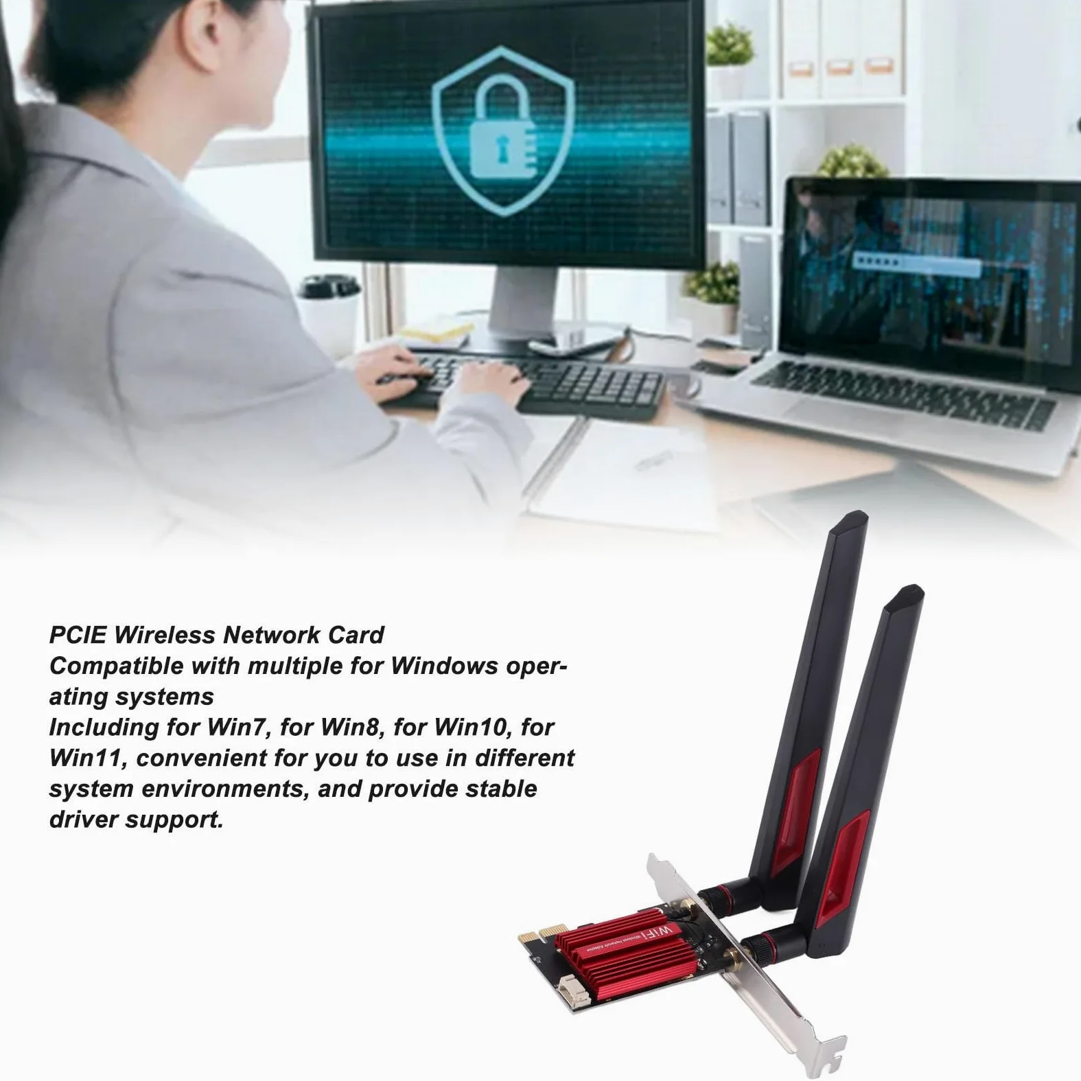 Scheda WiFi PCIE, Adattatore di Rete Dual Band 2.4G/5G 1200Mbps con Bluetooth 4.0, Doppia Antenna 10dBi per PC Desktop