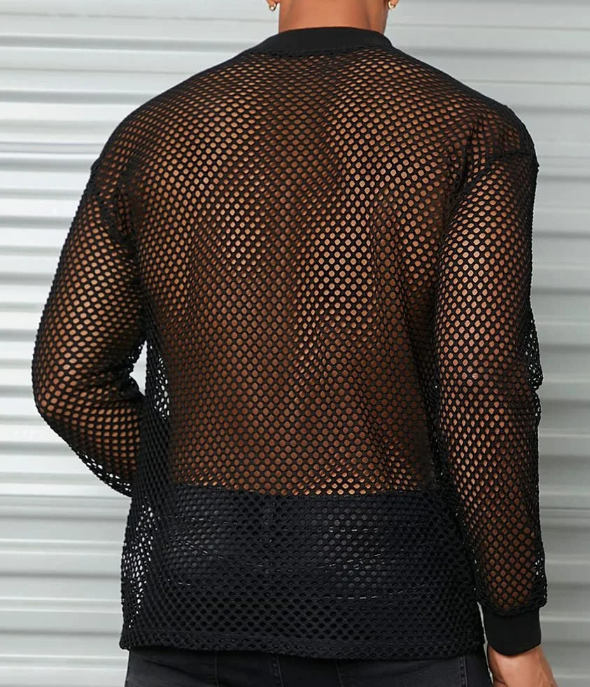ORANDESIGNE Camicia da Uomo in Rete Trasparente Sexy Slim Fit Canottiera Clubwear Streetwear Top
