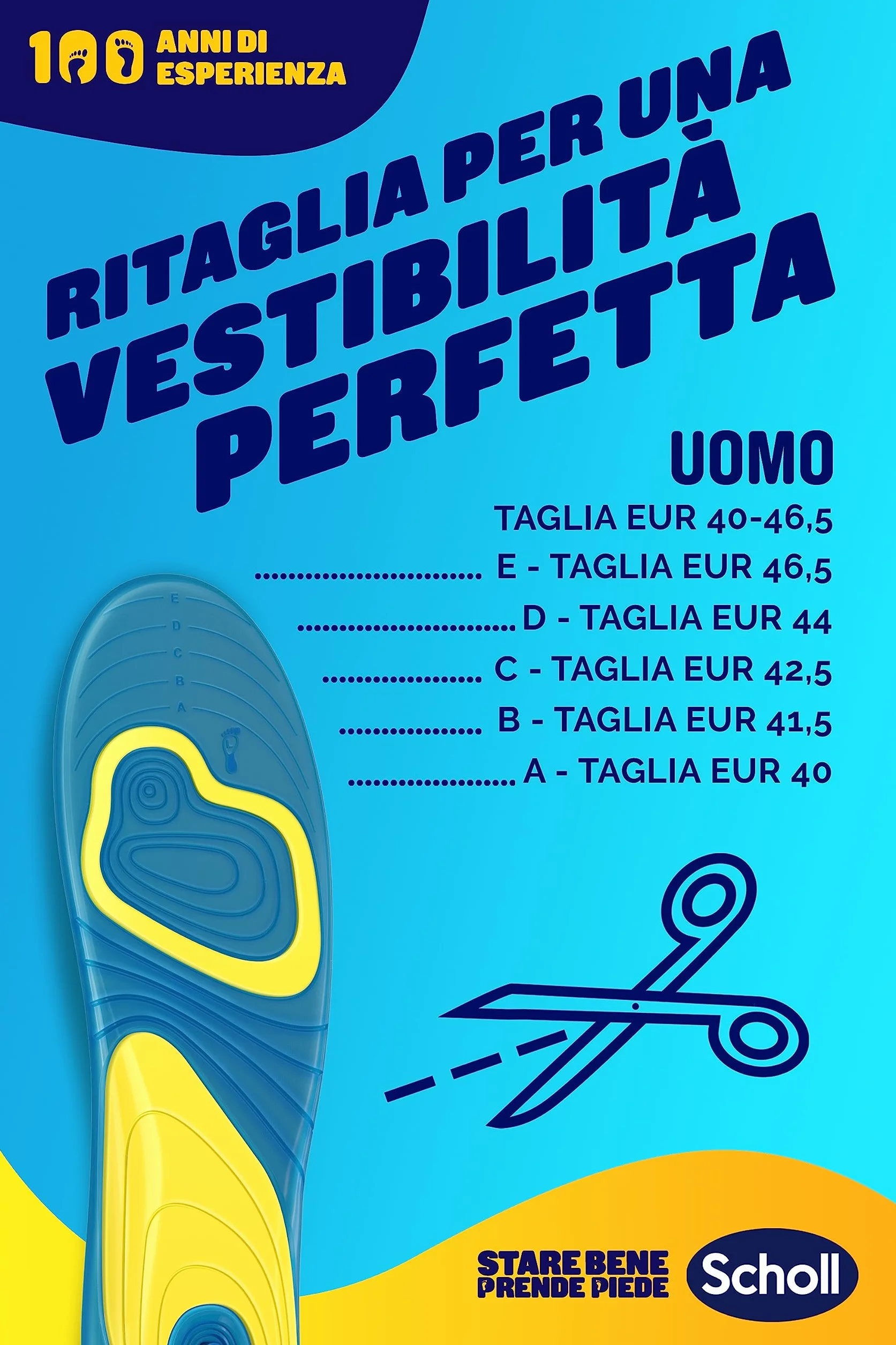 Scholl Solette Gel Activ Everyday, Solette per Scarpe Uomo Antiodore, Ammortizzazione, Misura 40-46.5, 1 Paio