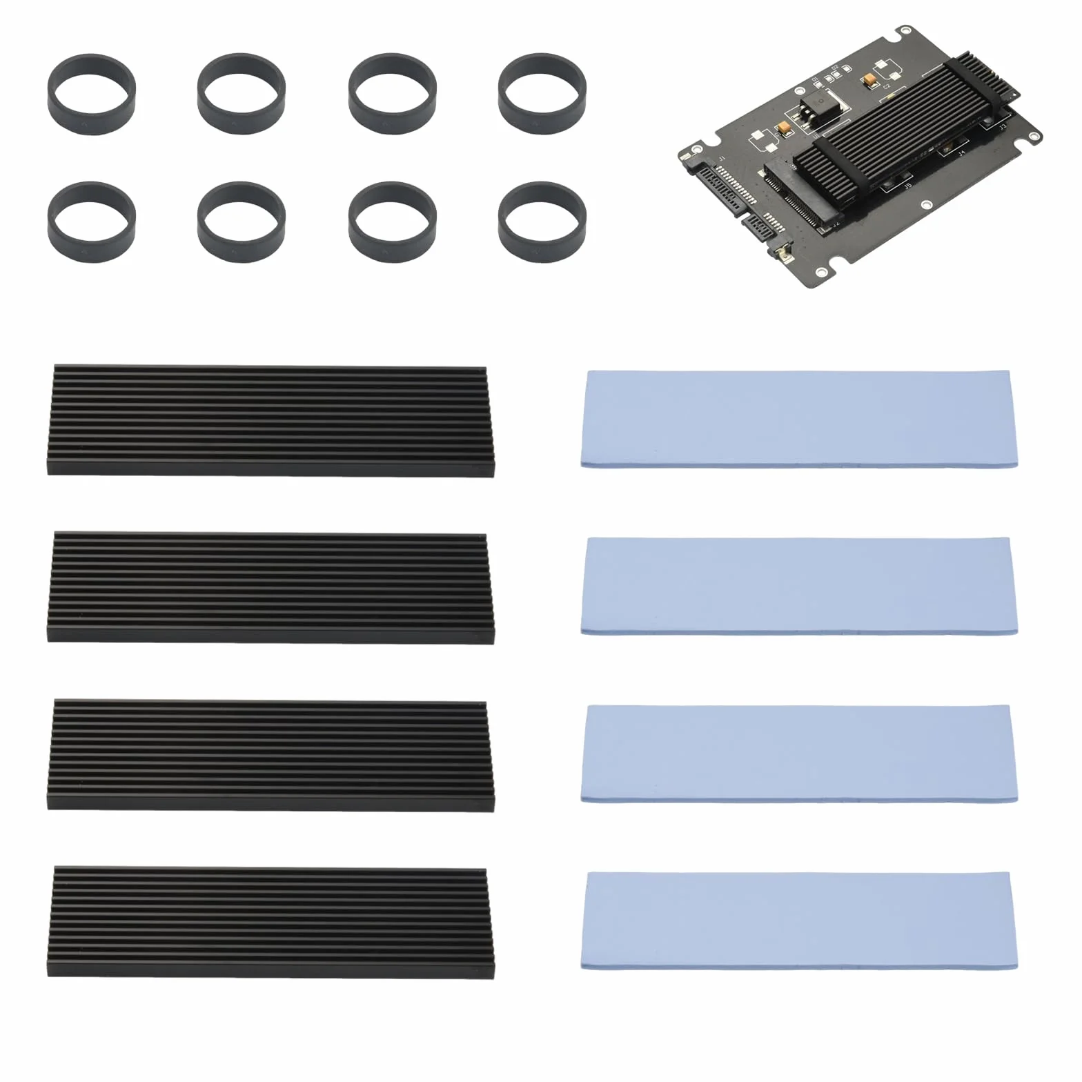 OTraki 4 Pezzi Dissipatore di Calore SSD M.2, 5,M2 2280 NVMe SSD Hard Disk Alluminio Dissipatore di Calore con Cuscinetto Termico in Silicone e 8 Fascette in Gomma,Termici in Silicone con PC fisso/PS5