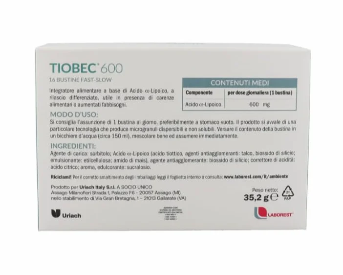 Laborest Tiobec 600 integratore alimentare Acido a-Lipoico 16 bustine 2.2g