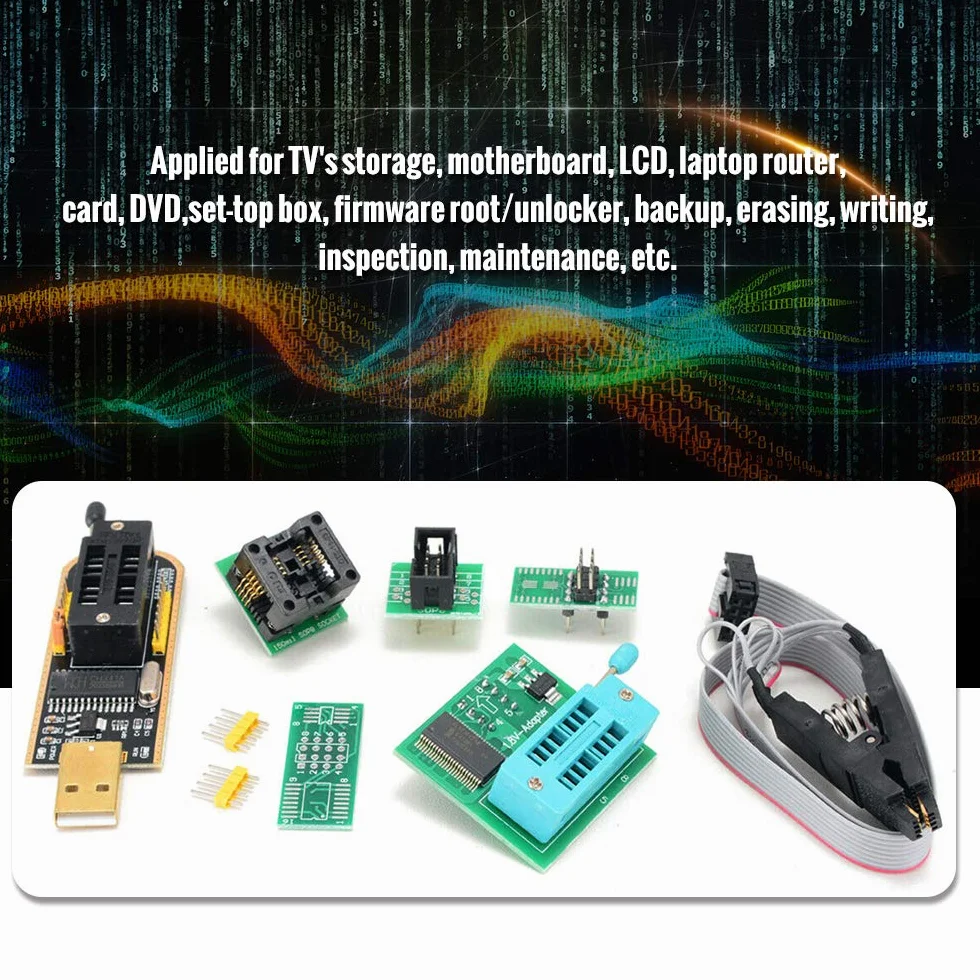 CH341A Kit Programmatore USB con SOP8 EEPROM Burner BIOS Flasher SPI Flash 1 Adattatore 8V Presa 150mil per Serie 24 25