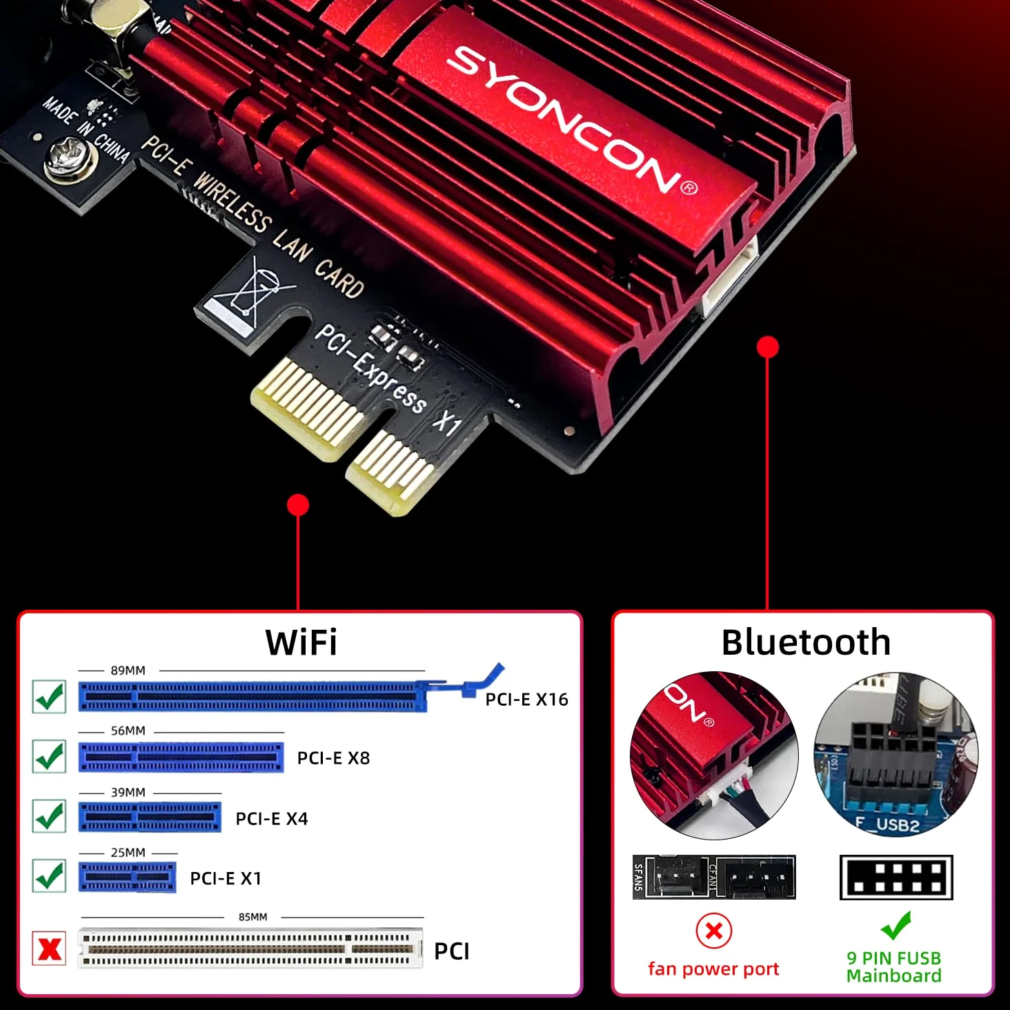 Scheda WiFi 6E PCIe AXE5400 Chipset intel AX210 con Bluetooth 5.3 Scheda di rete Wireless PCI Express Adattatore Tri-Bande (6GHz/5GHz/2.4GHz) 5374Mbps per PC fisso Windows 10/11 (Rosso)