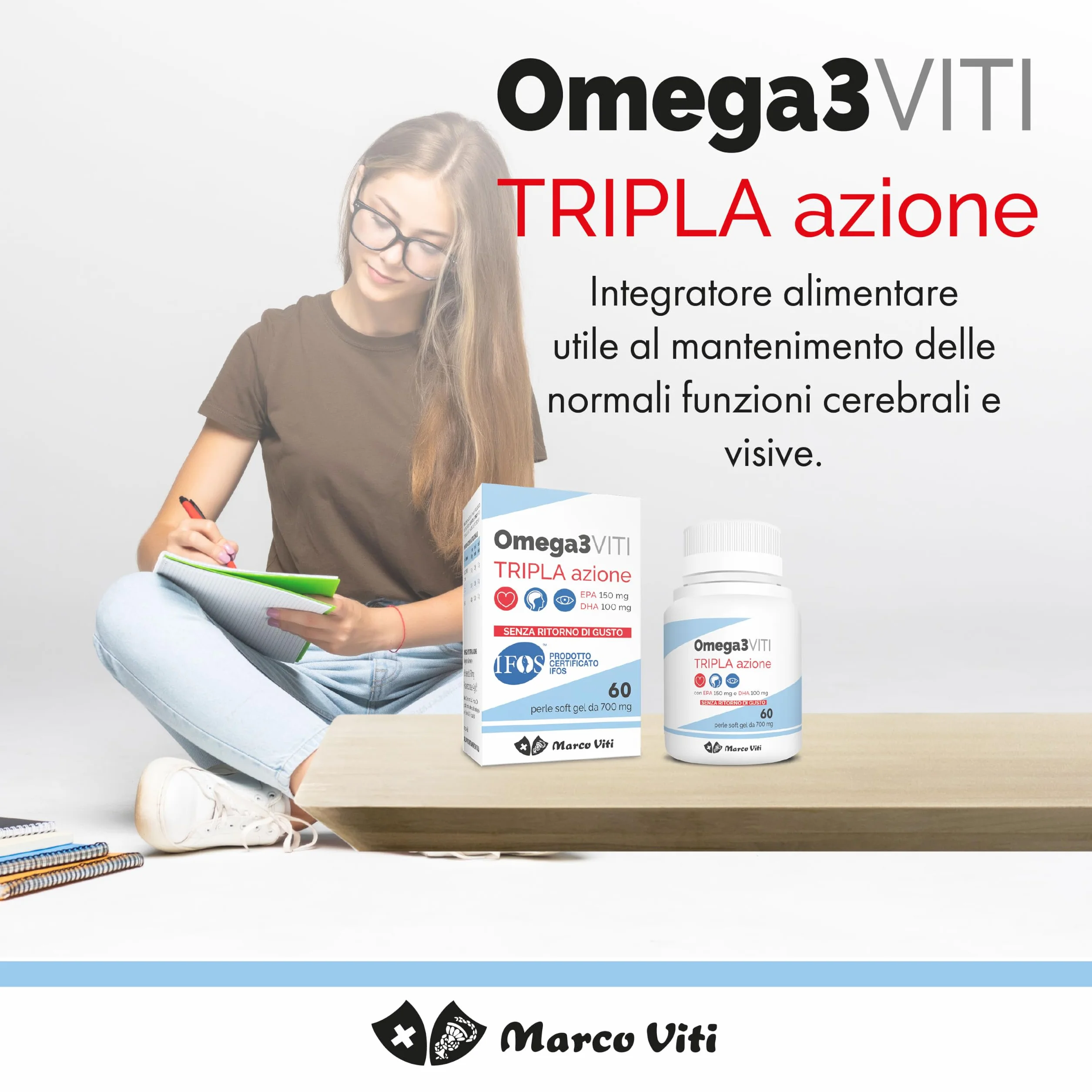 Omega3 Viti Tripla Azione Integratore Omega-3 60 Capsule 700 mg Cuore Cervello Vista