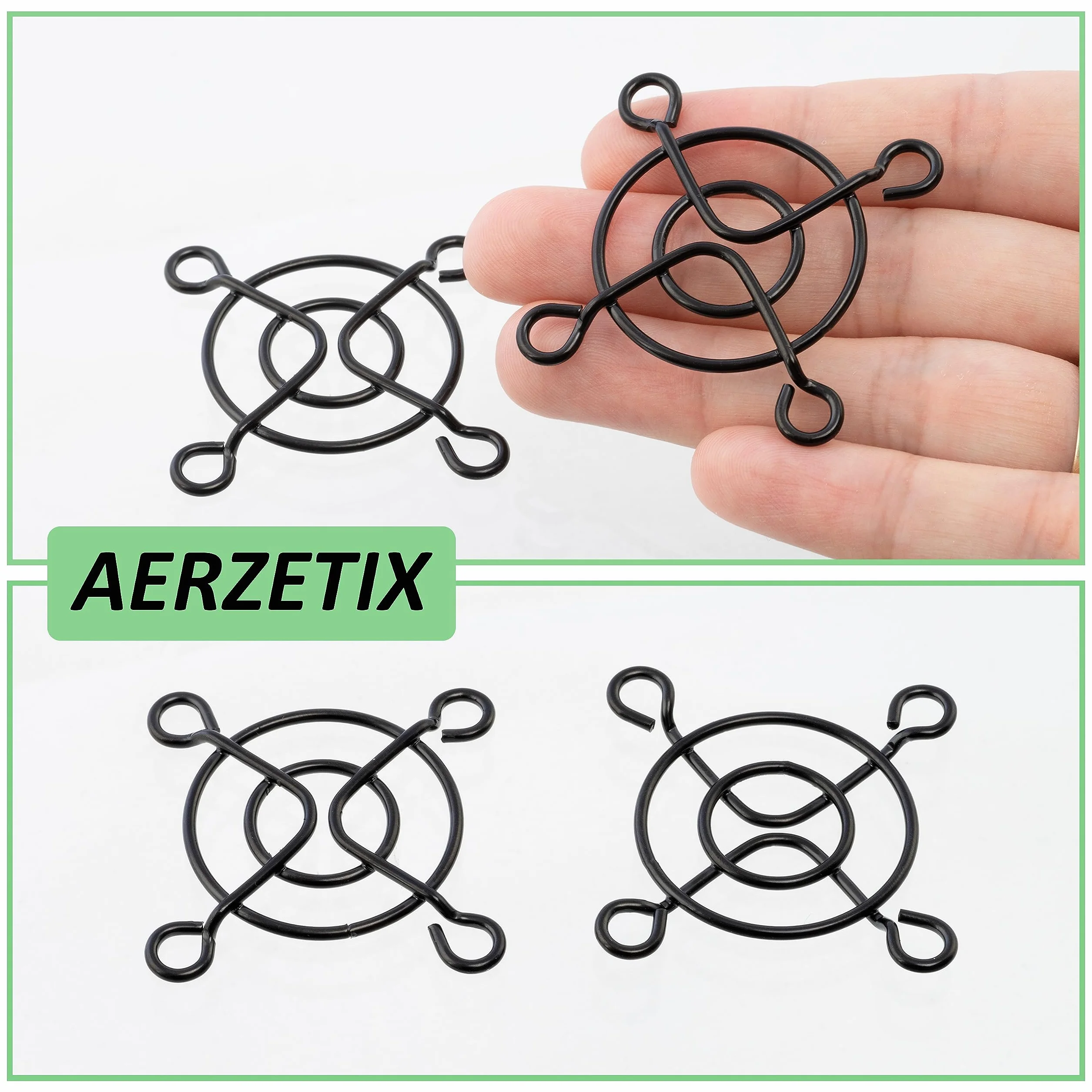 Aerzetix - C15102 - Set di 2 Griglie di Protezione per Ventola da Computer 40x40mm - in Metallo - Colore Nero