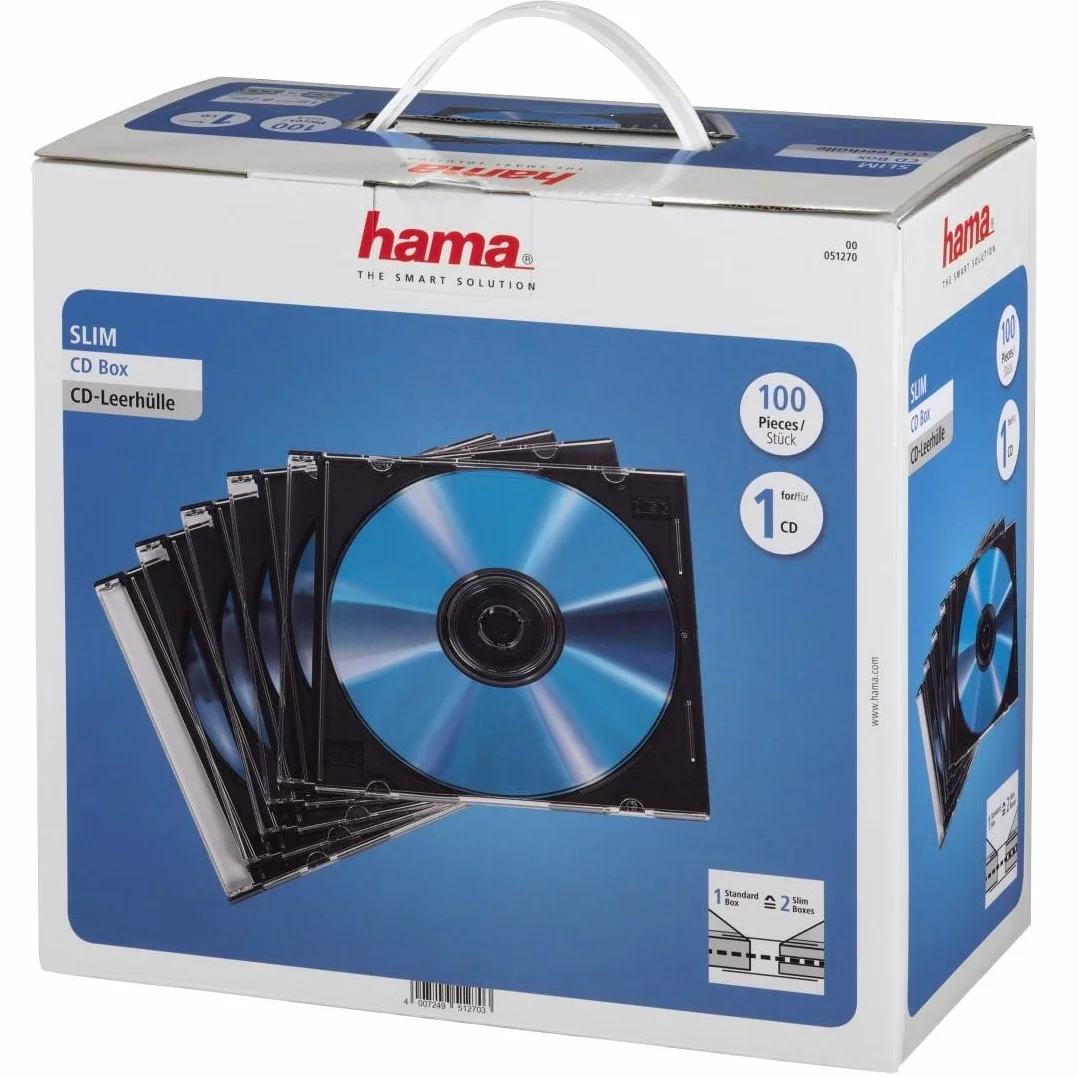 HAMA Custodia CD Slim Confezione da 100 Pezzi, Trasparente/Nero