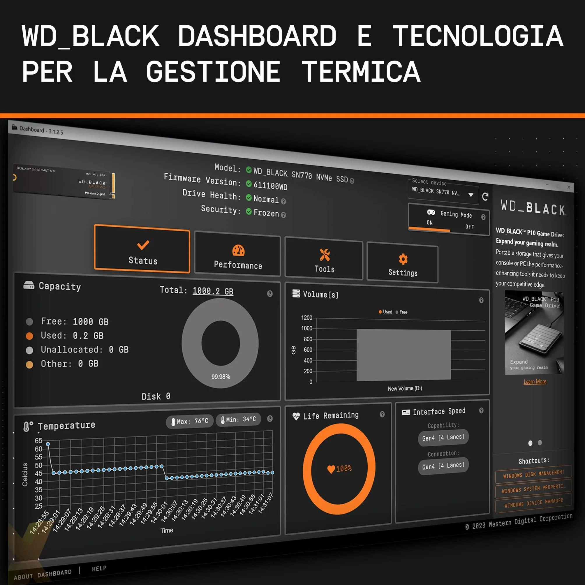 WD_BLACK SN700 2TB SSD Interno, M.2 2280 NVMe SSD con velocità fino a 5150 MB/s, 4850 MBs in scrittura, alte prestazioni per gaming, con PCIe Gen 4.0, SSD Gaming, Nero