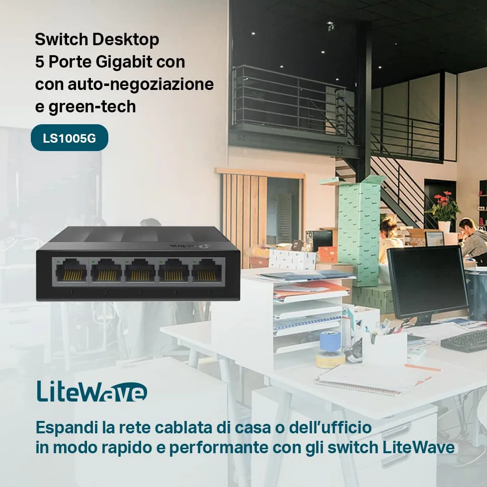 TP-Link LS1005G Switch Ethernet 5 Porte Gigabit Plug-and-Play Silenzioso Desktop