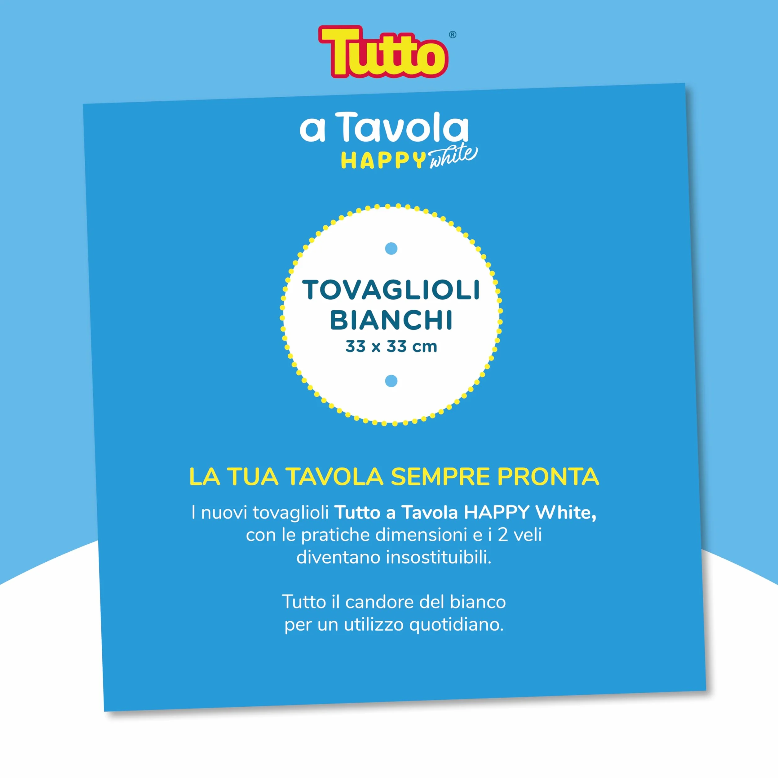 Tovaglioli in Cellulosa Doppio Velo 48 Confezioni 2400 Pezzi Bianco TUTTO A TAVOLA HAPPY